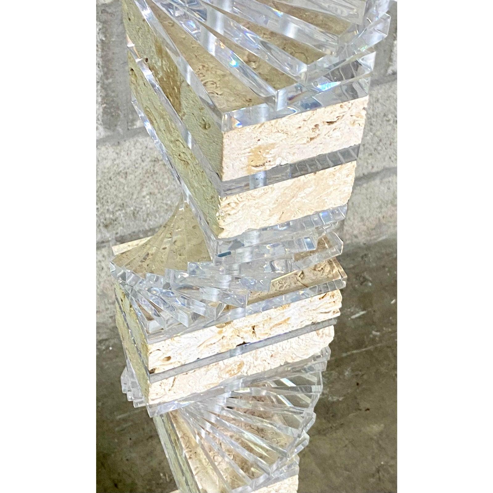 20th Century Contemporary Twisted Stacked Lucite and Coquina Stone Floor Lamp