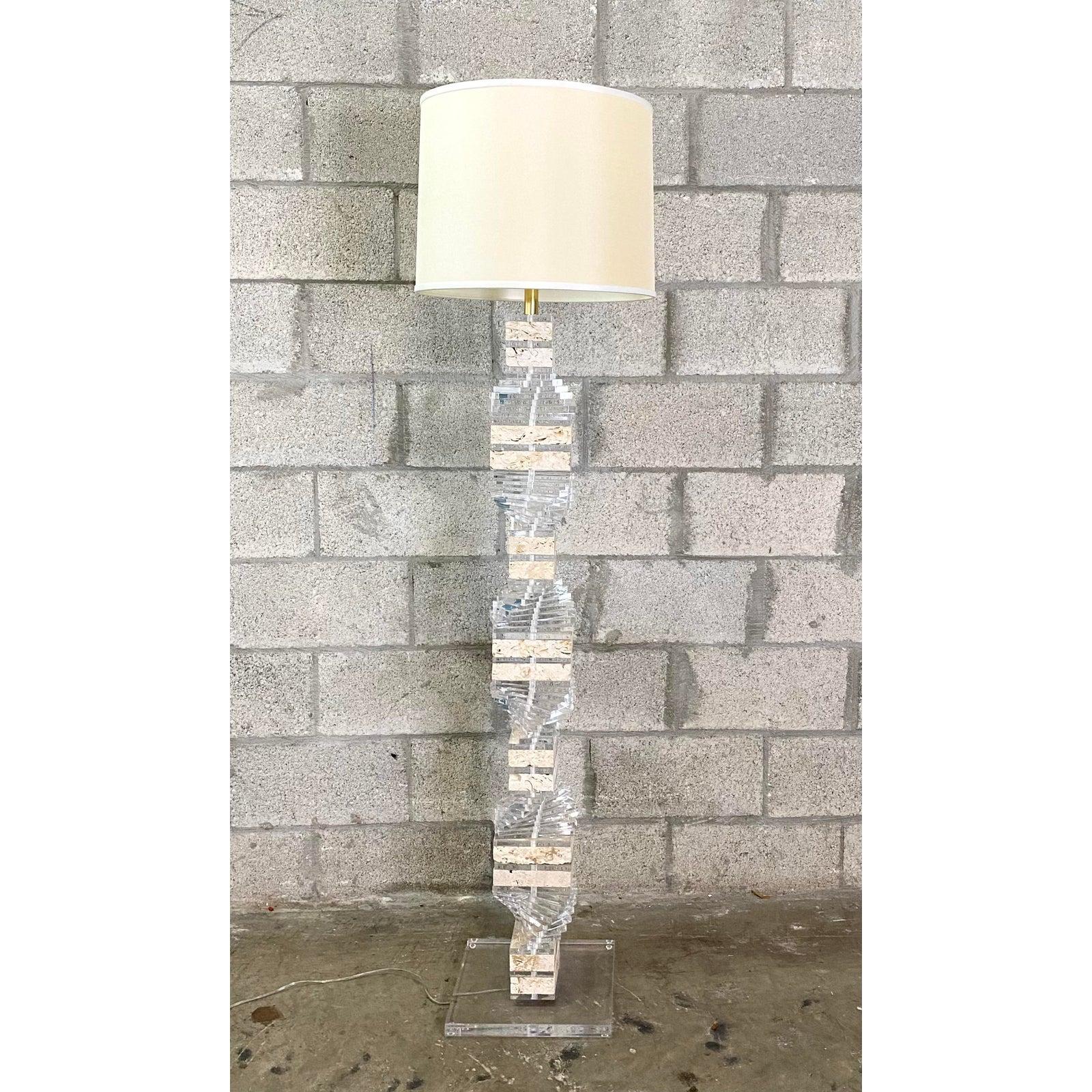 Contemporary Twisted Stacked Lucite and Coquina Stone Floor Lamp 1