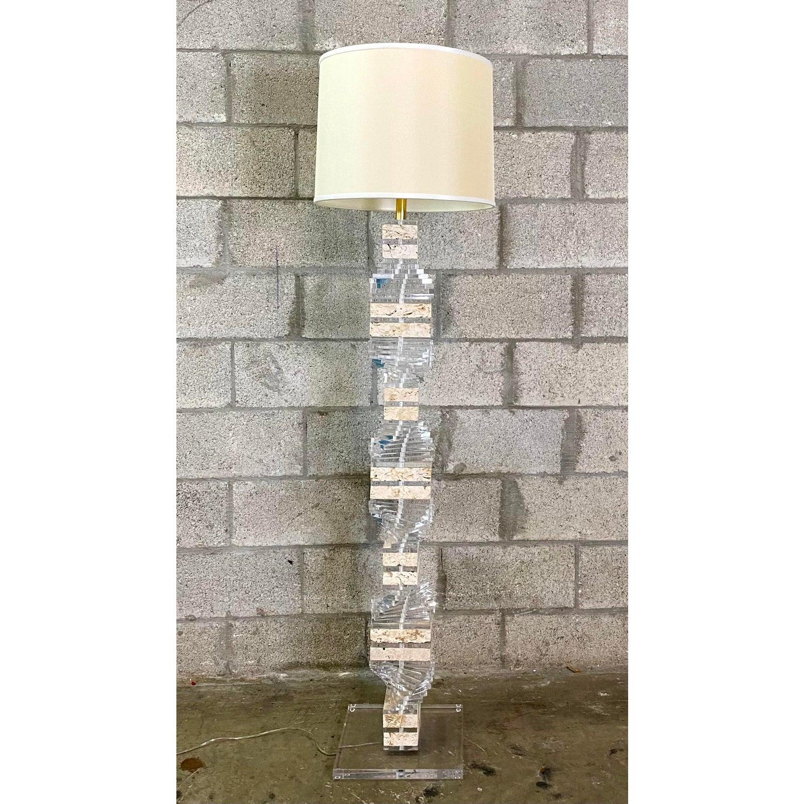 Contemporary Twisted Stacked Lucite and Coquina Stone Floor Lamp 2
