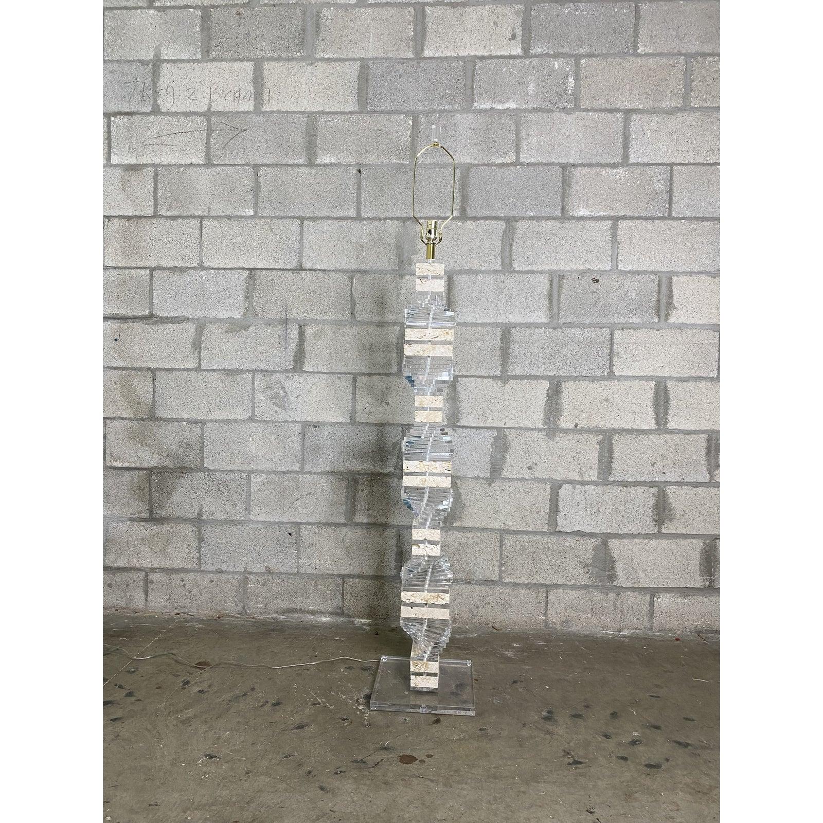 Contemporary Twisted Stacked Lucite and Coquina Stone Floor Lamp 3