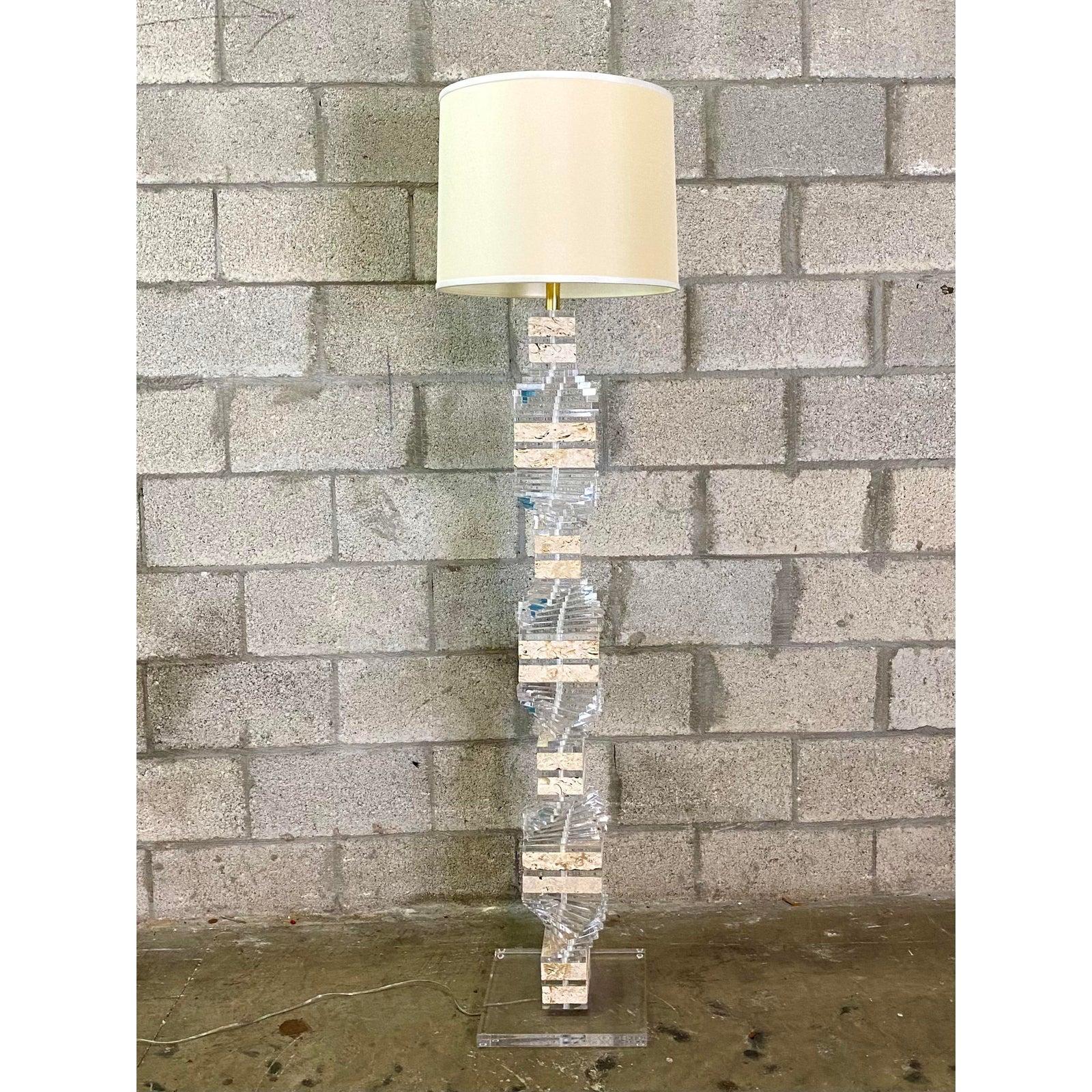 Contemporary Twisted Stacked Lucite and Coquina Stone Floor Lamp 4
