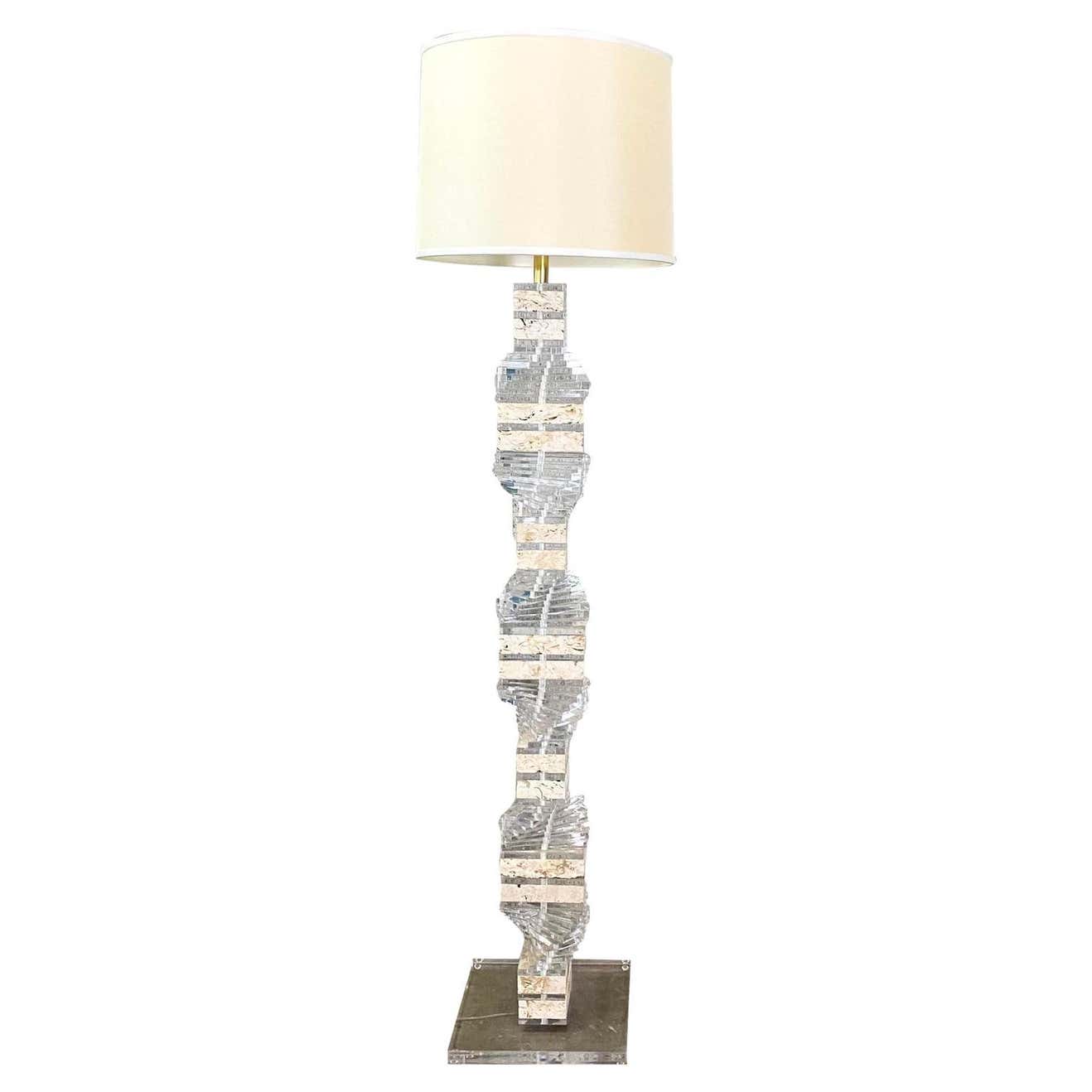 Contemporary Twisted Stacked Lucite and Coquina Stone Floor Lamp For ...