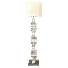 Contemporary Twisted Stacked Lucite and Coquina Stone Floor Lamp