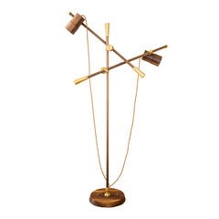 Contemporary Two-+Arms Floor Lamp-Felina II, Solid Brass and Walnut