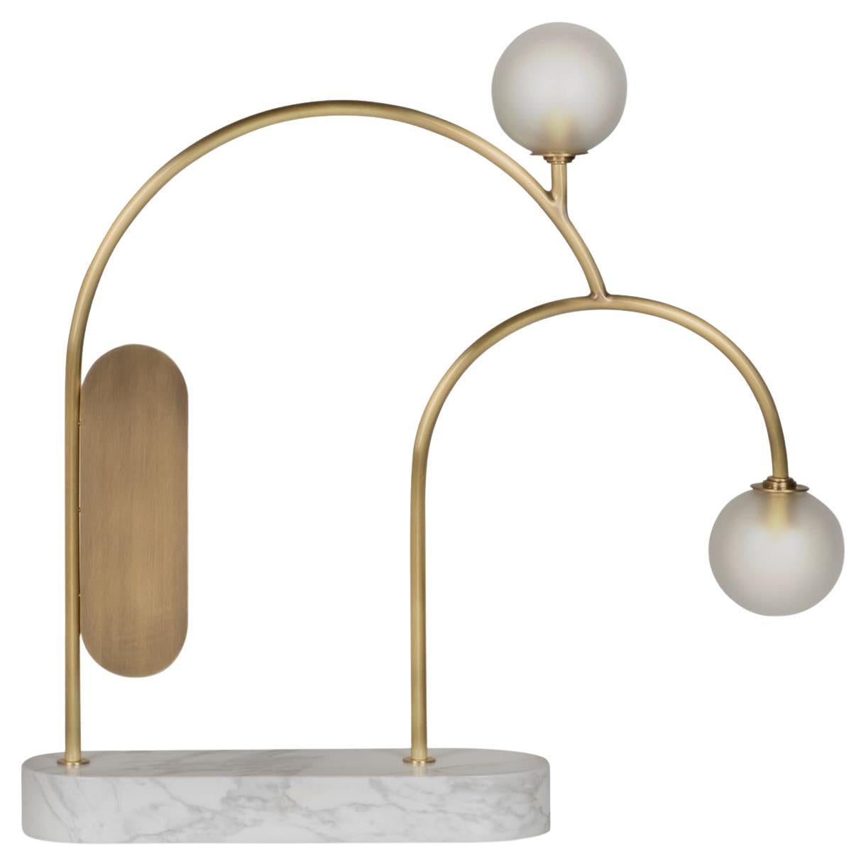 Contemporary Two Portable Table Lamp, Marble Brass, Handmade by Greenapple