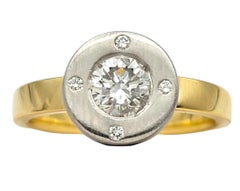 Contemporary Two Tone Round Diamond Ring in Brushed 18 Karat Gold & Platinum