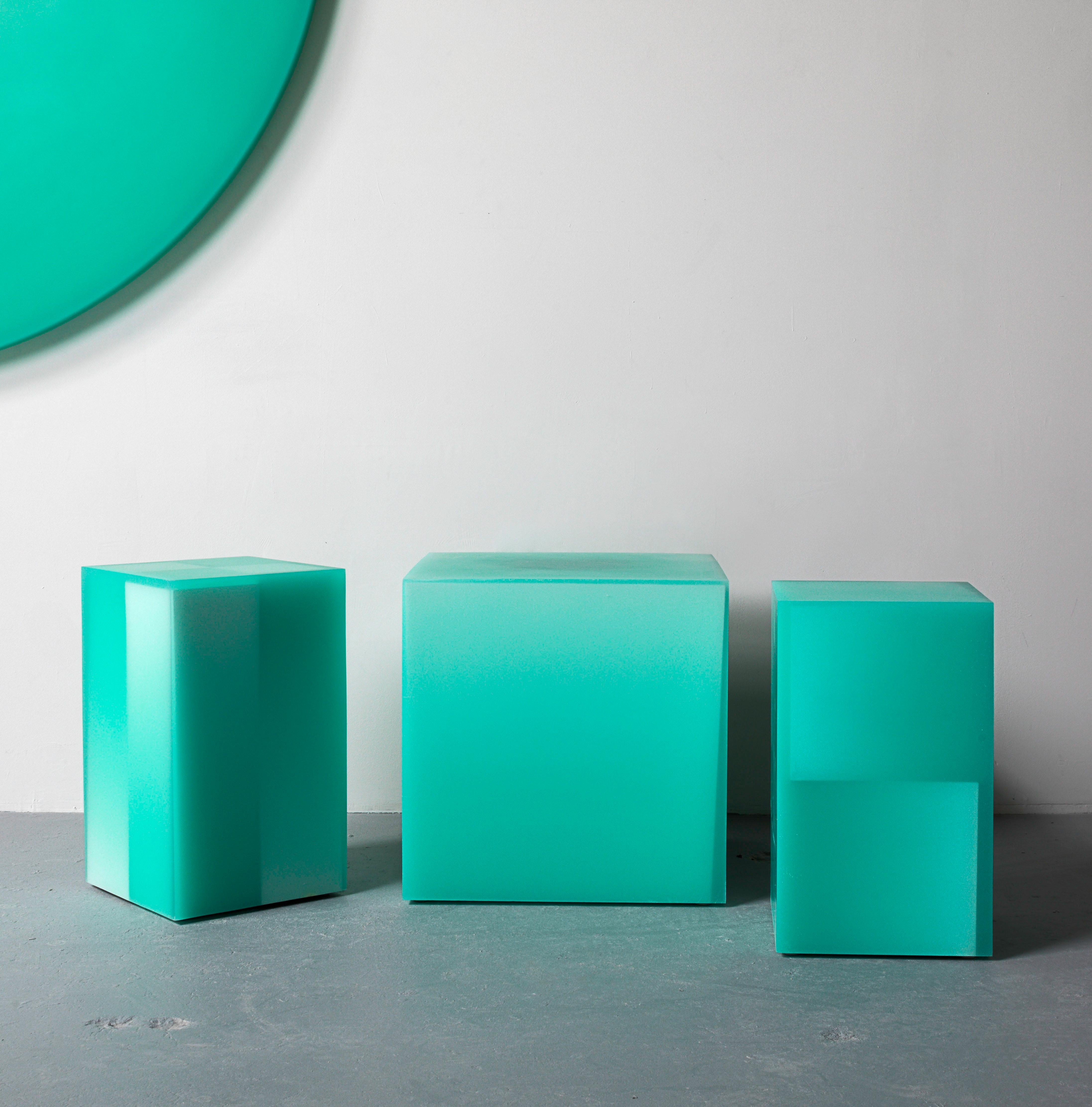 Represented by Tuleste Factory 

This playful multi-layered side table with a stacked cube design is available in different gradients of five primary colors. Created with a medley of gradual saturation shifts in opposing directions, the combination