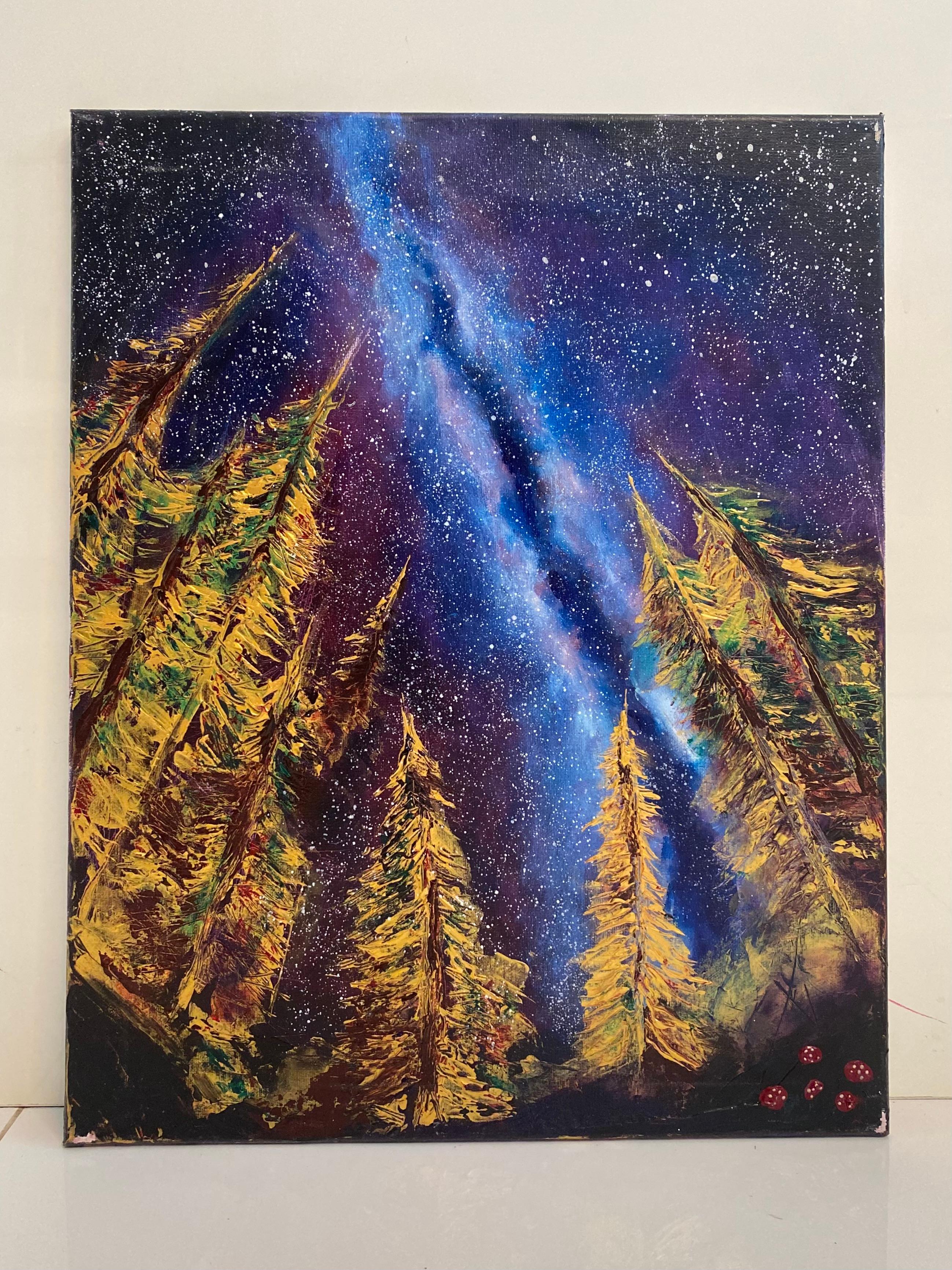 Hand-Painted Contemporary Tyler Murphy Abstract Northern Lights Painting on Canvas For Sale
