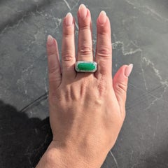 Contemporary Type A Jadeite Jade Diamond 18 Karat White Gold Halo Ring GIA