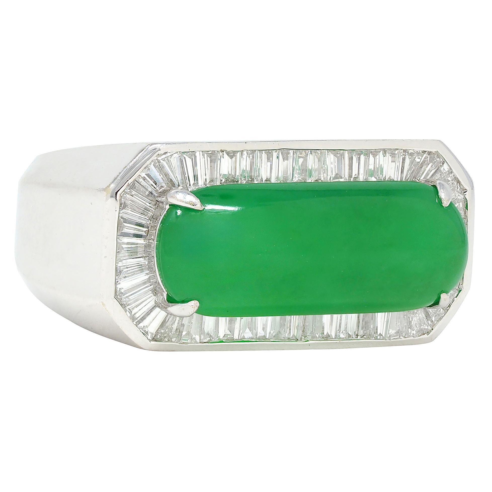 Anillo Halo Contemporáneo Tipo A Jadeíta Jade Diamante Oro Blanco 18 Kilates GIA Cabujón en venta