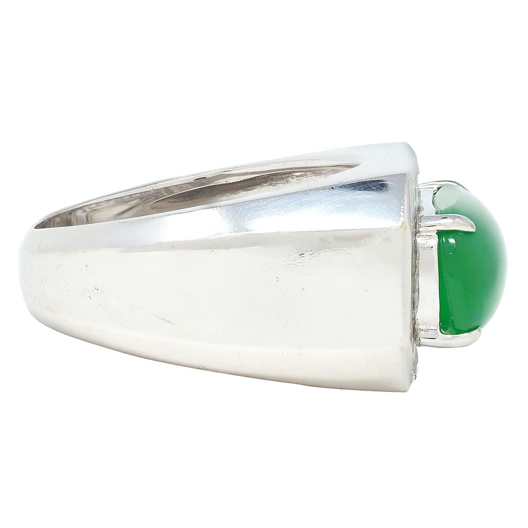 Anillo Halo Contemporáneo Tipo A Jadeíta Jade Diamante Oro Blanco 18 Kilates GIA en Excelente estado para la venta en Philadelphia, PA