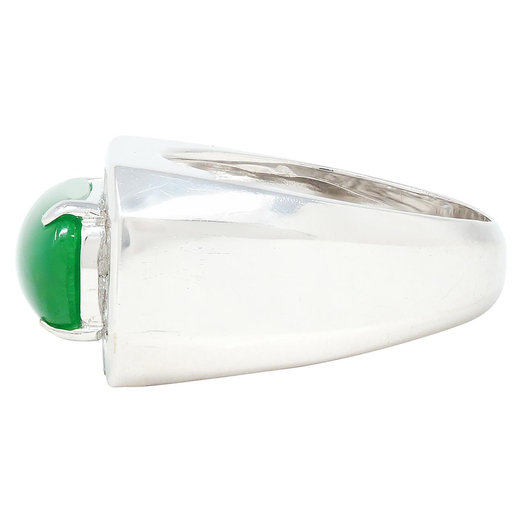 Anillo Halo Contemporáneo Tipo A Jadeíta Jade Diamante Oro Blanco 18 Kilates GIA en venta 1