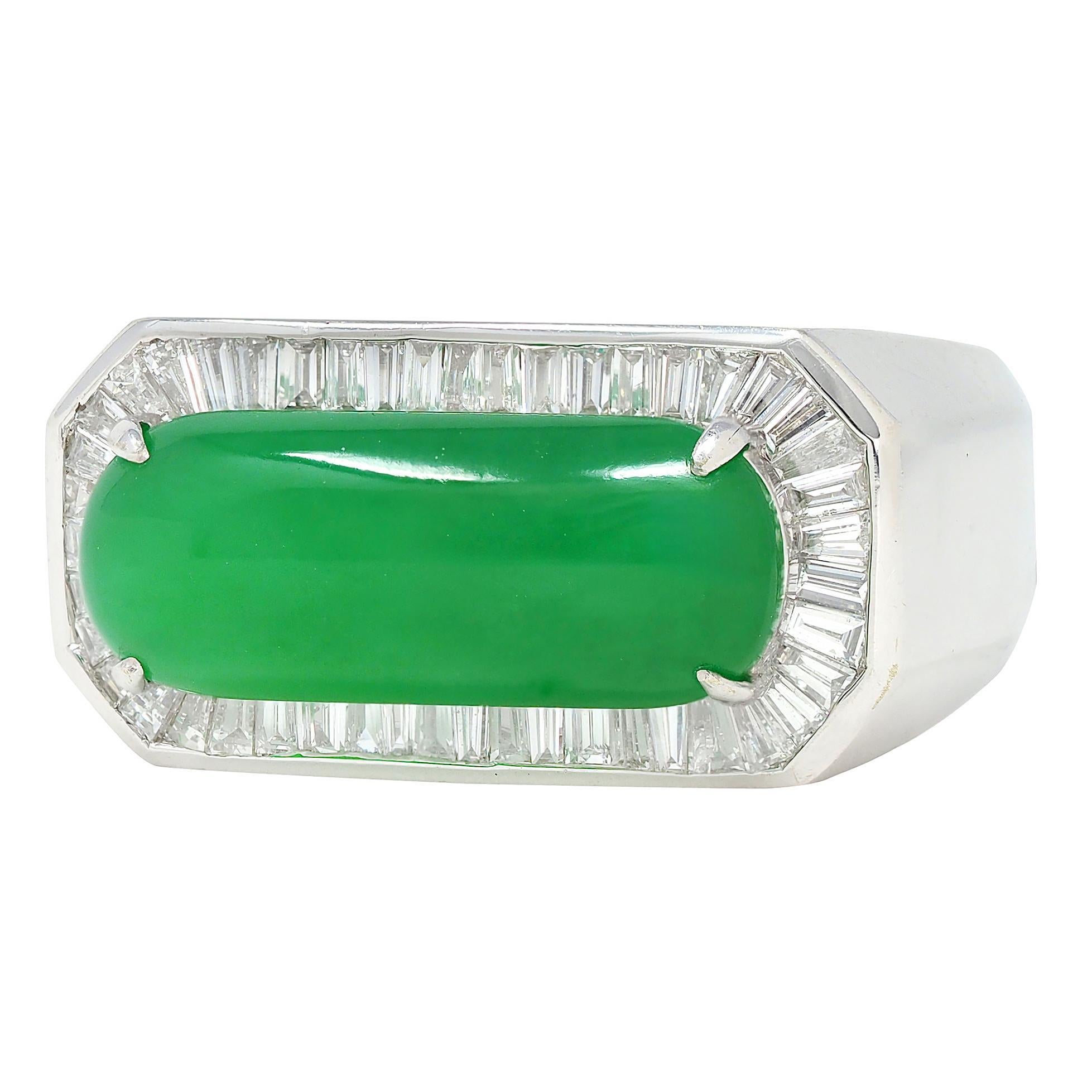 Anillo Halo Contemporáneo Tipo A Jadeíta Jade Diamante Oro Blanco 18 Kilates GIA en venta 2