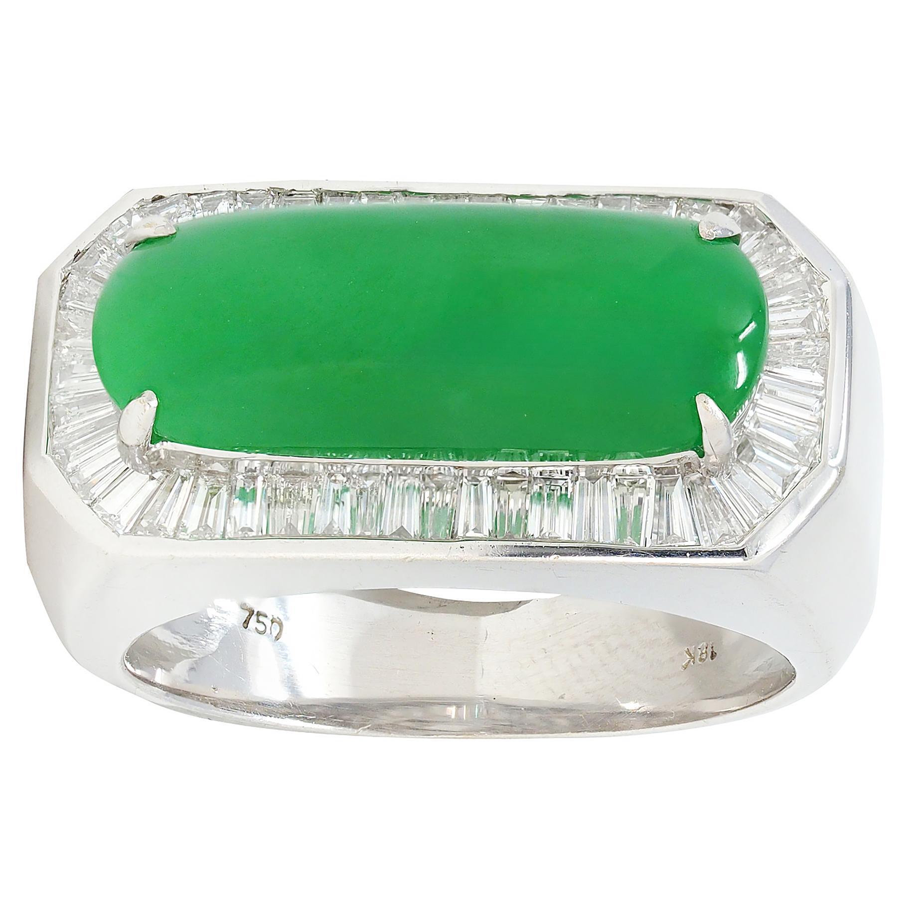 Anillo Halo Contemporáneo Tipo A Jadeíta Jade Diamante Oro Blanco 18 Kilates GIA en venta 3
