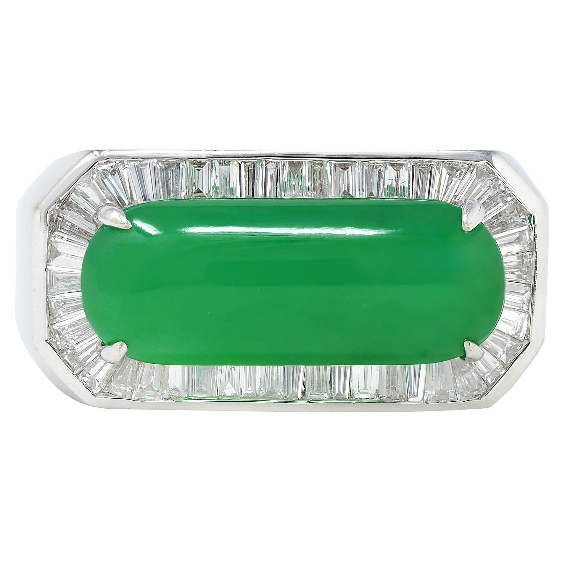 Anillo Halo Contemporáneo Tipo A Jadeíta Jade Diamante Oro Blanco 18 Kilates GIA en venta
