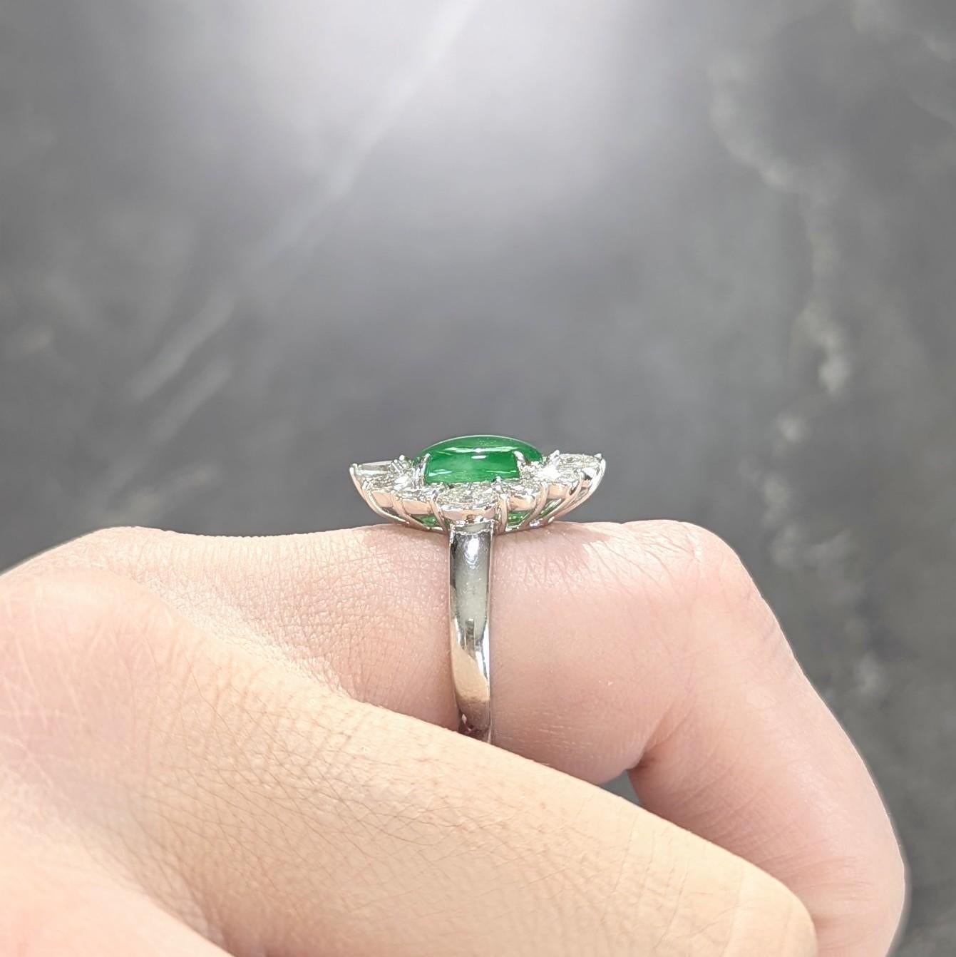 Contemporary Type A Jadeite Jade Fei Cui Diamond Platinum Halo Ring GIA For Sale 8