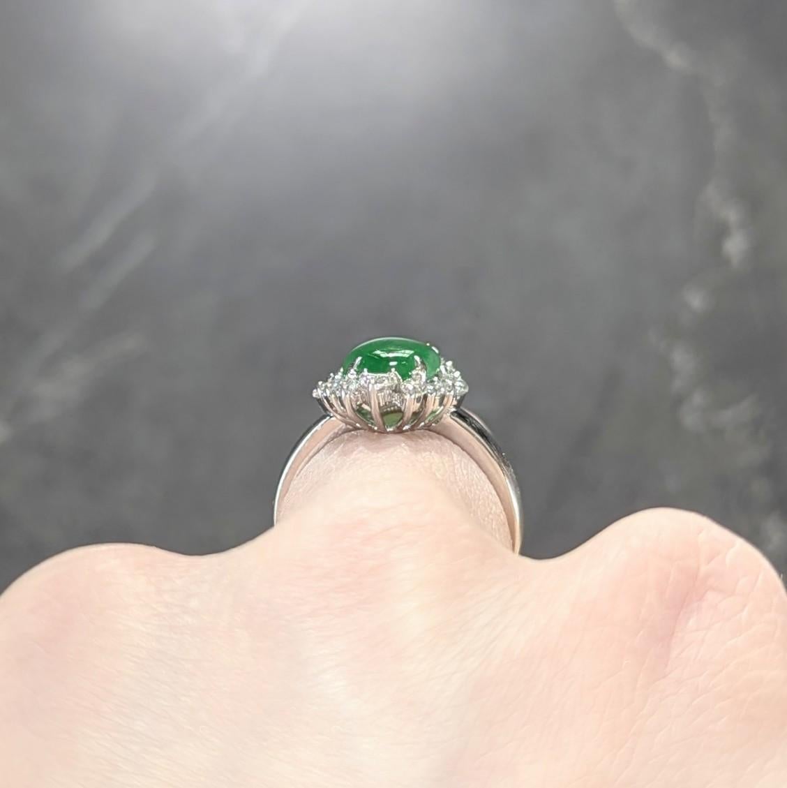 Contemporary Type A Jadeite Jade Fei Cui Diamond Platinum Halo Ring GIA For Sale 9