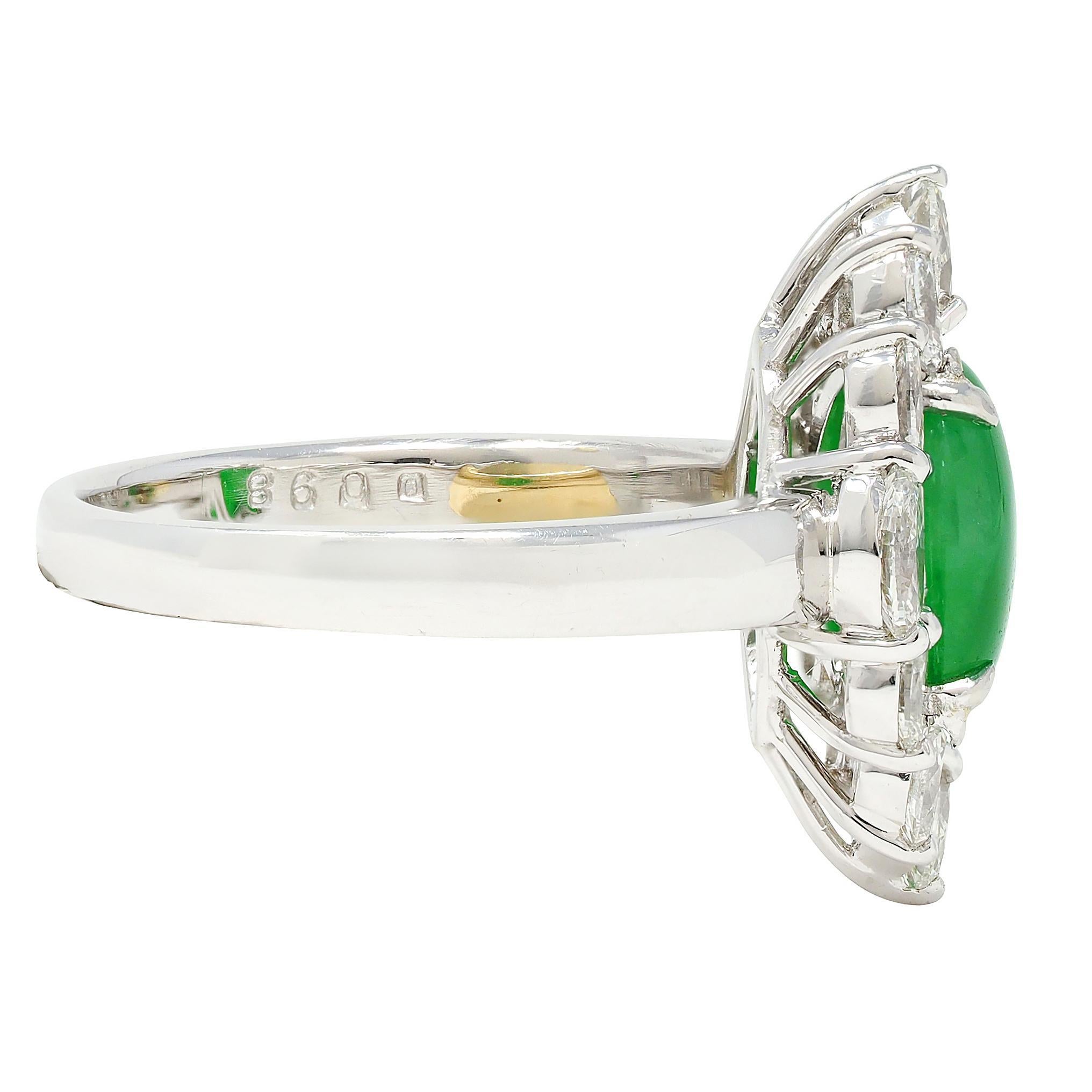 Contemporary Type A Jadeite Jade Fei Cui Diamond Platinum Halo Ring GIA In Excellent Condition For Sale In Philadelphia, PA