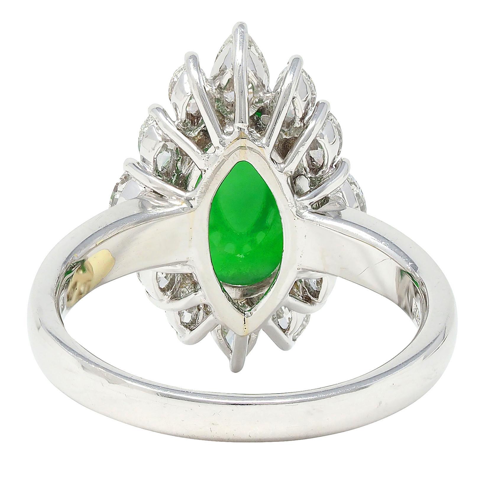 Women's or Men's Contemporary Type A Jadeite Jade Fei Cui Diamond Platinum Halo Ring GIA For Sale