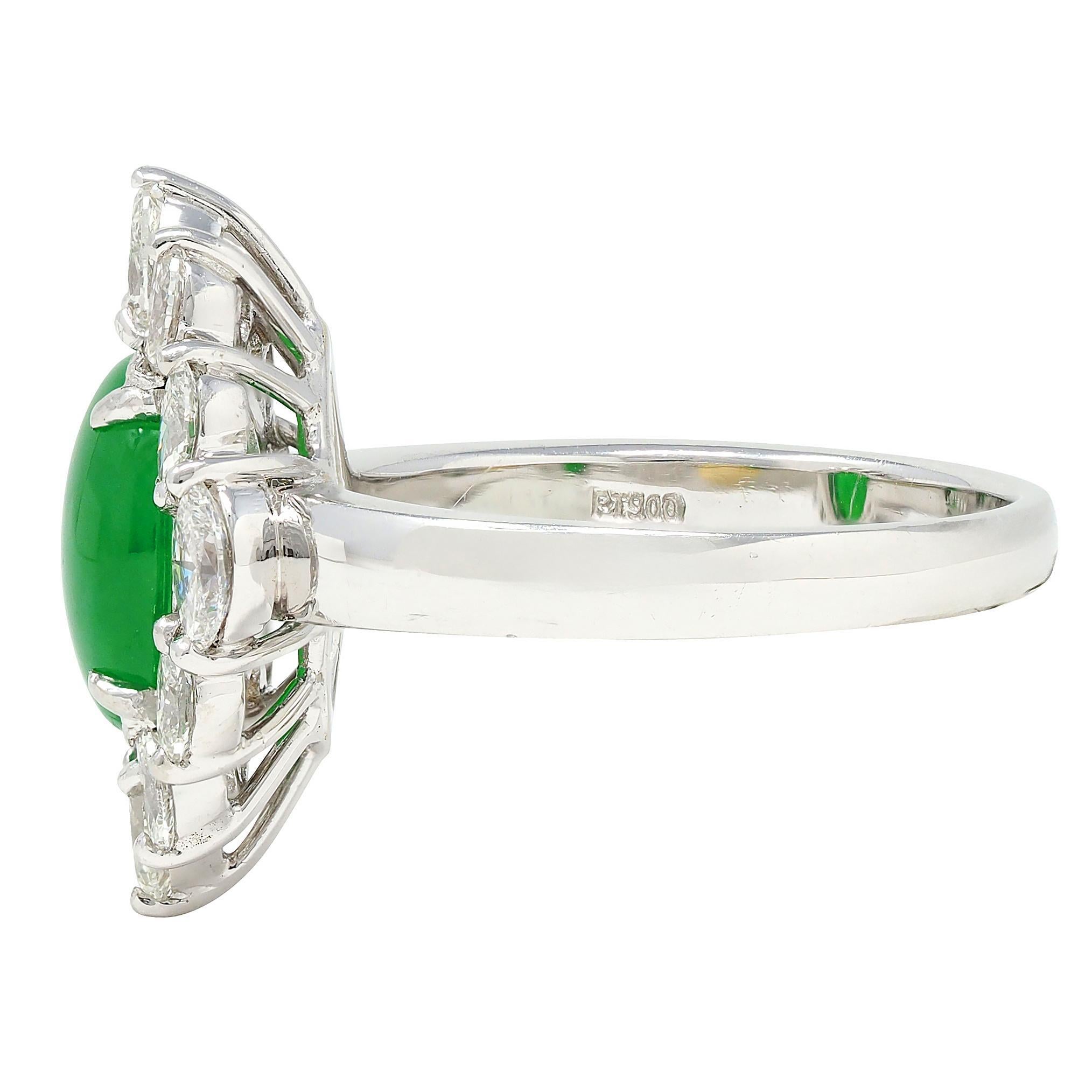 Contemporary Type A Jadeite Jade Fei Cui Diamond Platinum Halo Ring GIA For Sale 1
