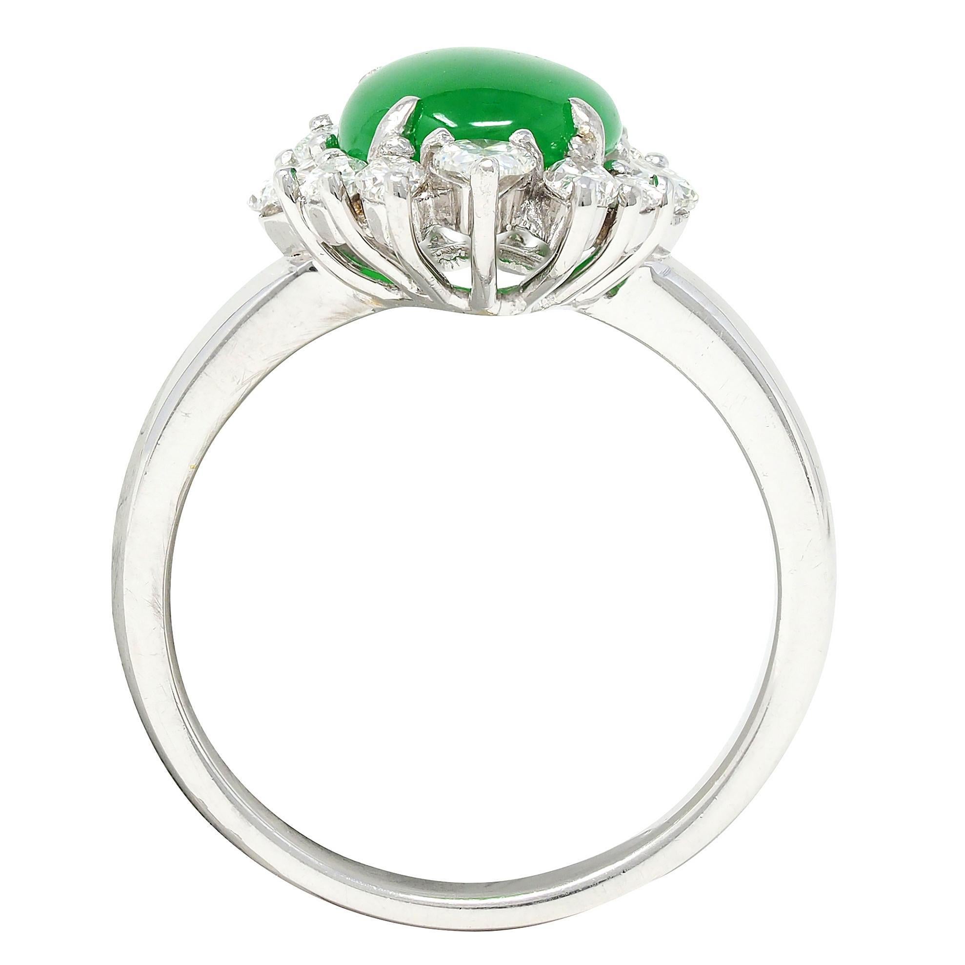 Contemporary Type A Jadeite Jade Fei Cui Diamond Platinum Halo Ring GIA For Sale 4