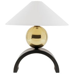 Contemporary U Lamp with Rolled Steel, Solid Glass and Linen Shade Contemporary U Lamp with Rolled Steel, Solid Glass and Linen Shade