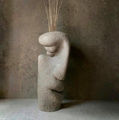 Contemporary Ukrainian Glazed Chamotte Face Vase by Voznicki