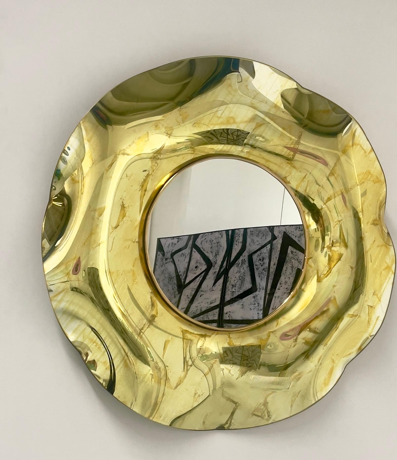 Contemporary 'Undulate' Handmade Gold Crystal Mirror Dia. 40'' by Ghiró Studio For Sale 3