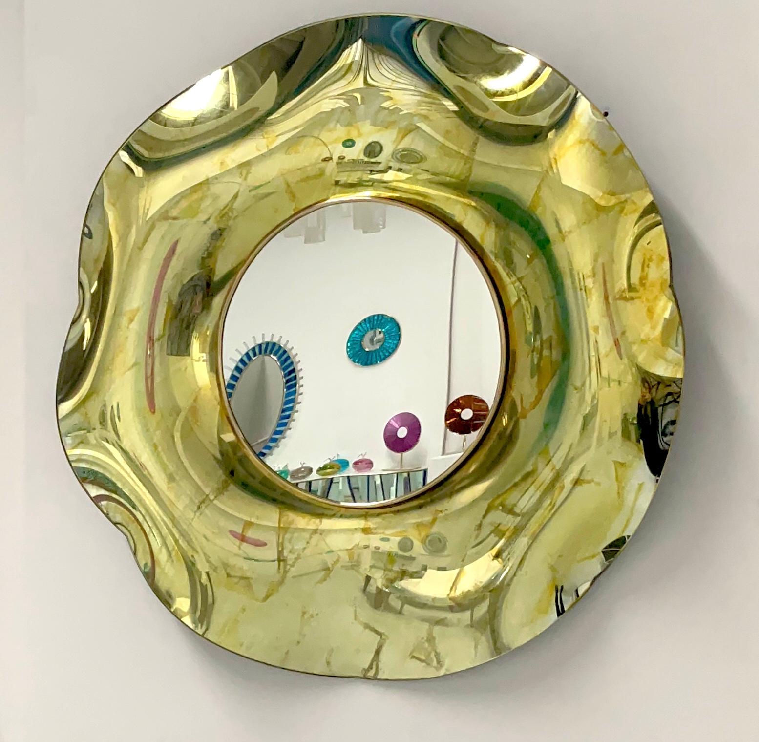 Contemporary 'Undulate' Handmade Gold Crystal Mirror Dia. 40'' by Ghiró Studio For Sale 4