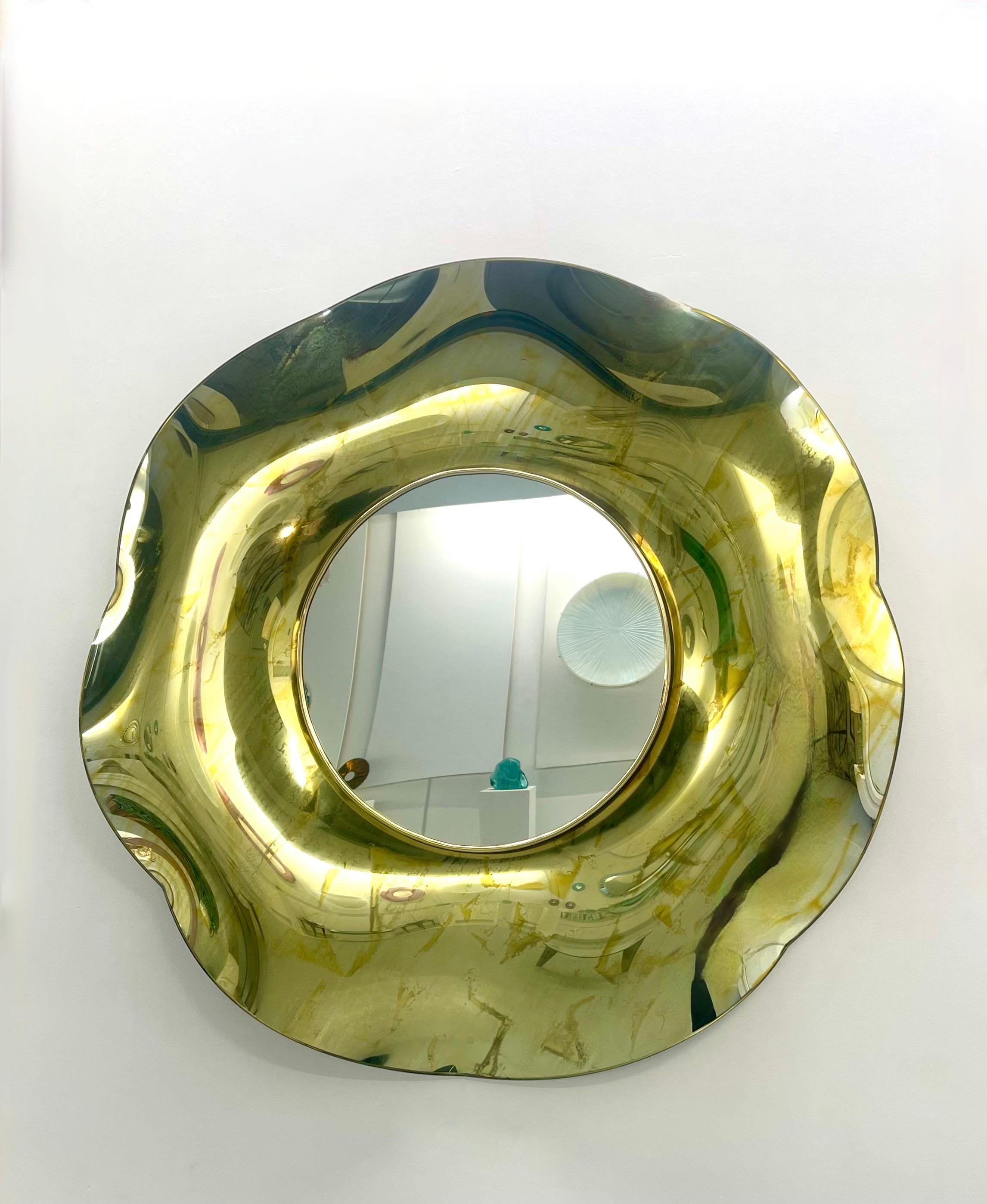 Contemporary 'Undulate' Handmade Gold Crystal Mirror Dia. 40'' by Ghiró Studio For Sale 5