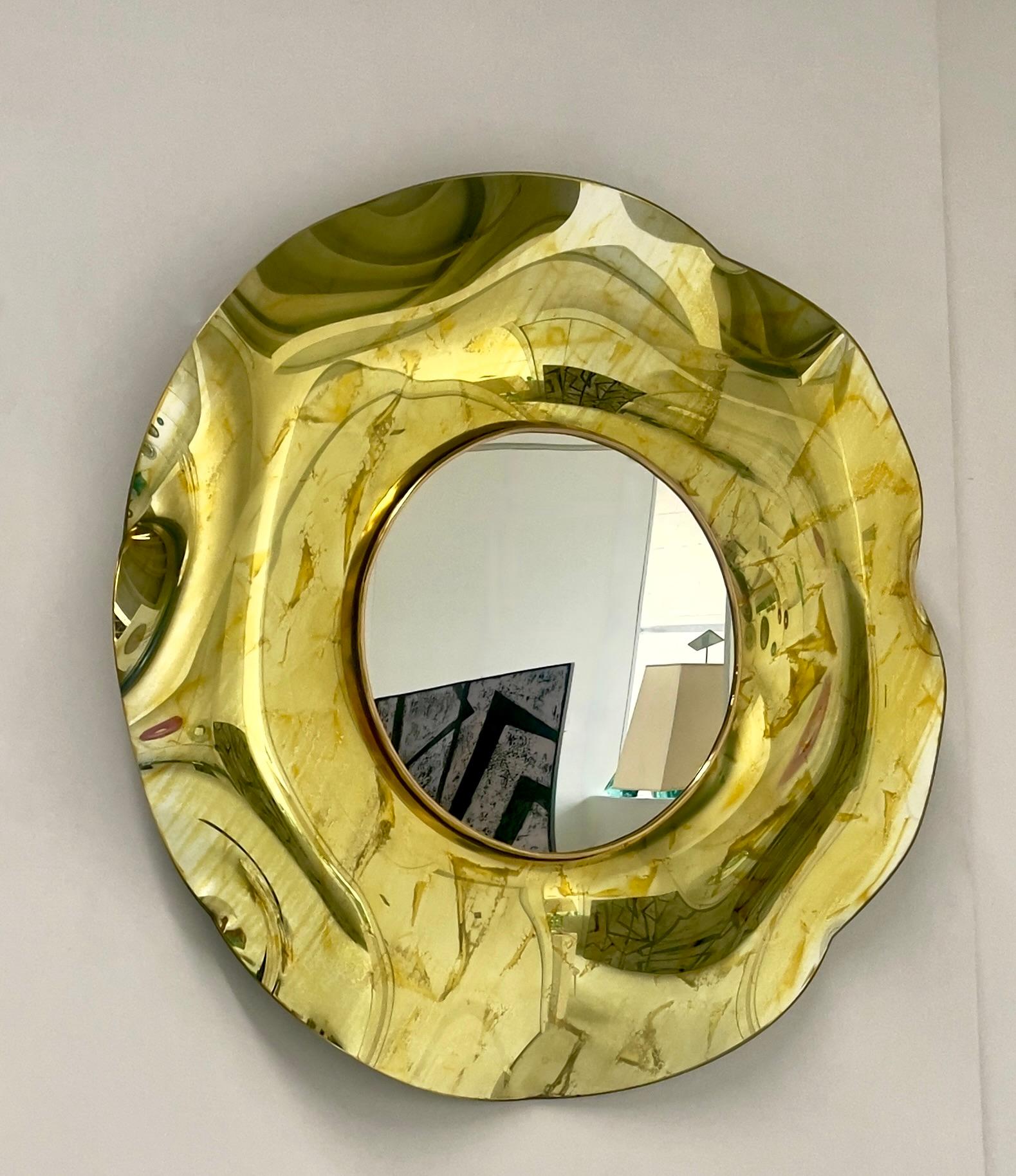 Contemporary 'Undulate' Handmade Gold Crystal Mirror Dia. 40'' by Ghiró Studio For Sale 7