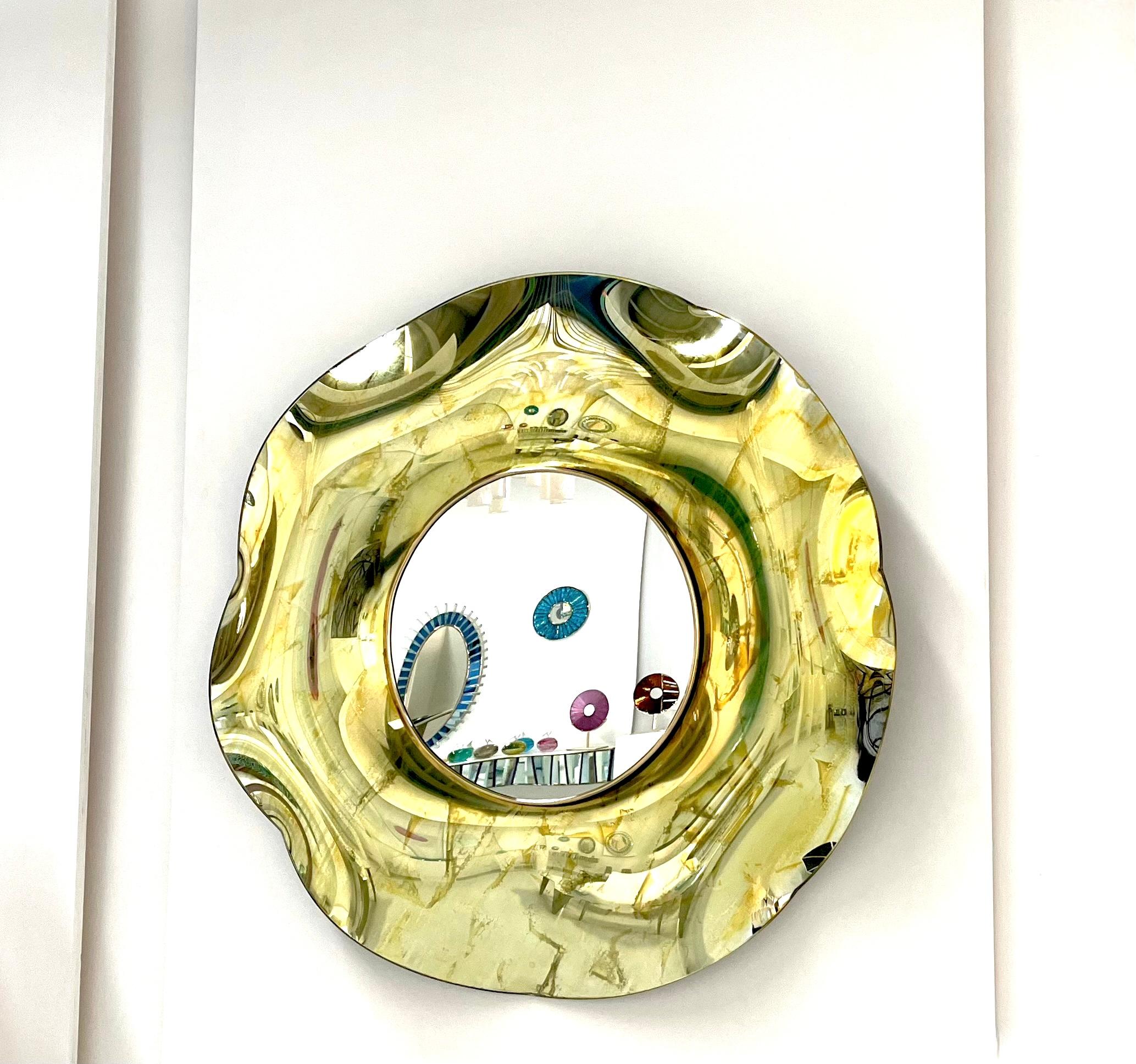 Contemporary 'Undulate' Handmade Gold Crystal Mirror Dia. 40'' by Ghiró Studio For Sale 2
