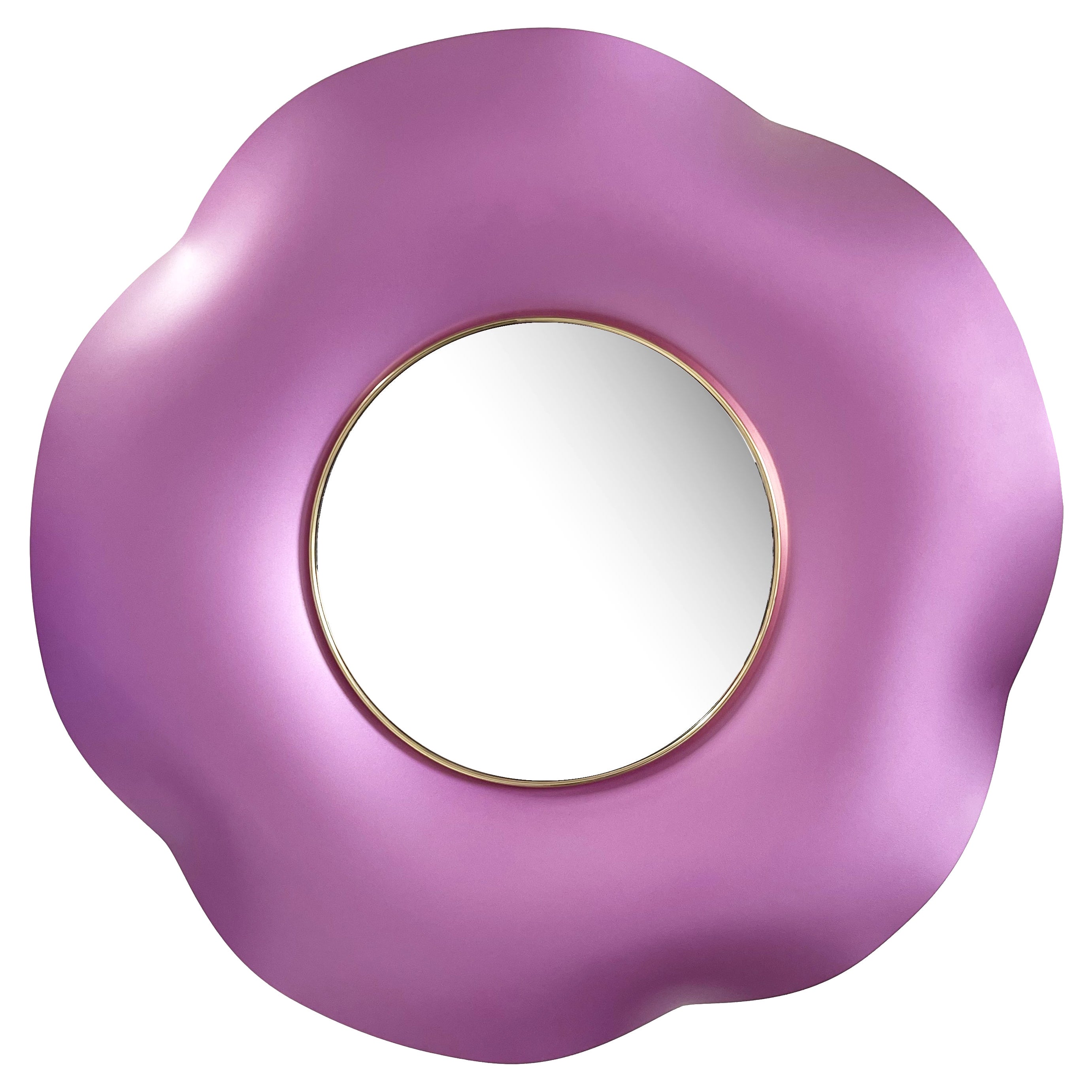 Contemporary 'Undulate' Wall Mirror Satin Pink Crystal Handmade by Ghirò Studio