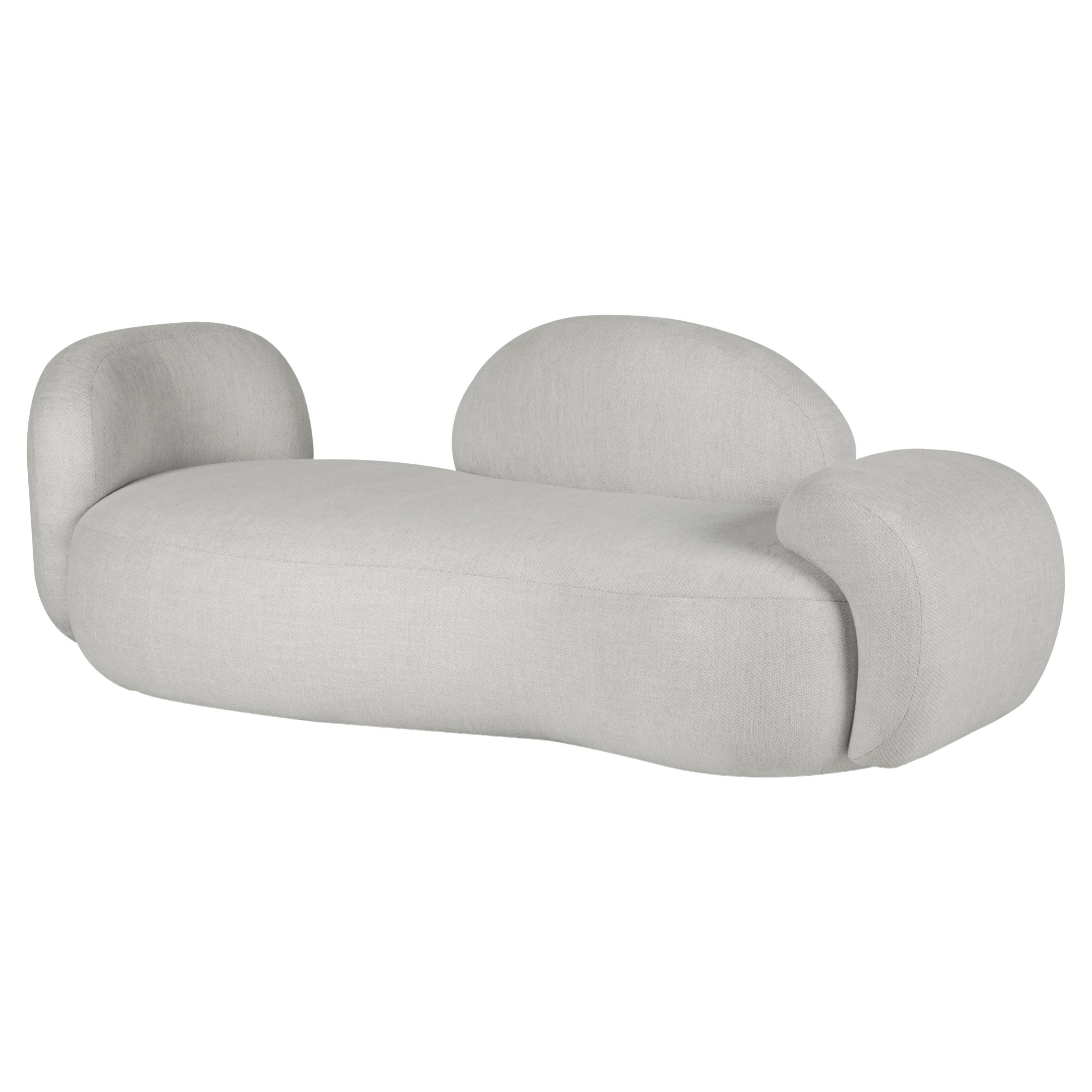 Sofá curvo contemporáneo inacabado, terciopelo perla, hecho a mano por Greenapple