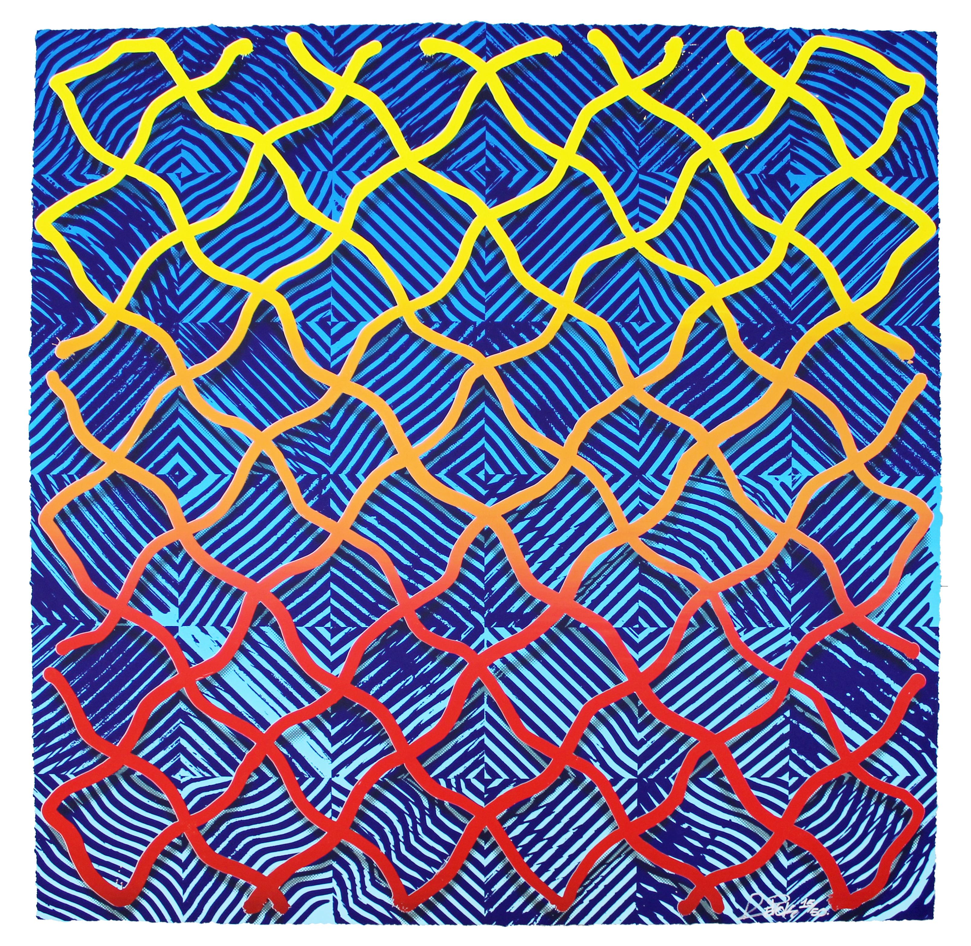 Contemporary Unframed Abstract Revok Signed Untitled III Blue 2014 Screenprint In Good Condition In Keego Harbor, MI