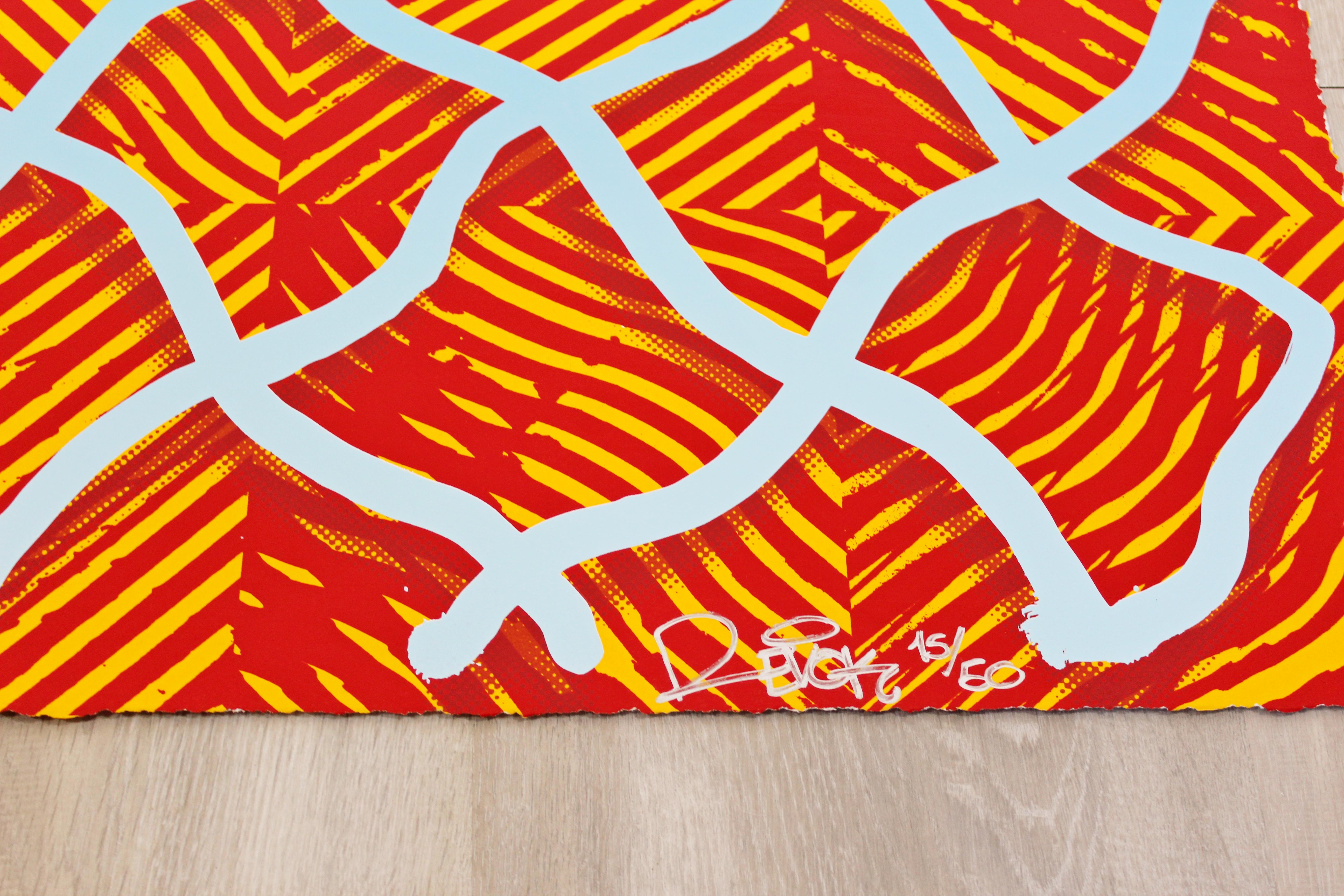American Contemporary Unframed Abstract Revok Signed Untitled III Orange 2014 Screenprint