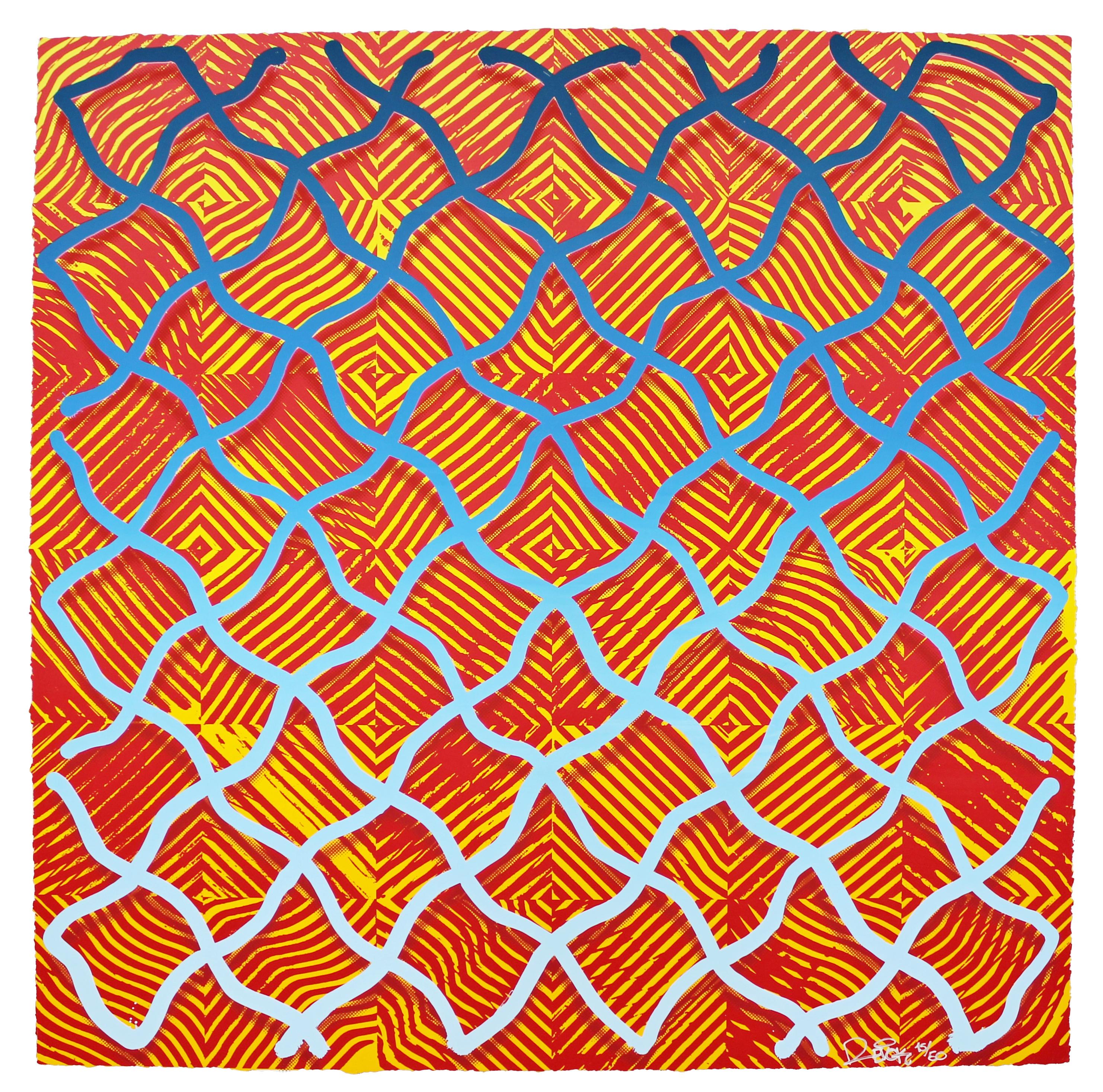 Contemporary Unframed Abstract Revok Signed Untitled III Orange 2014 Screenprint In Good Condition In Keego Harbor, MI