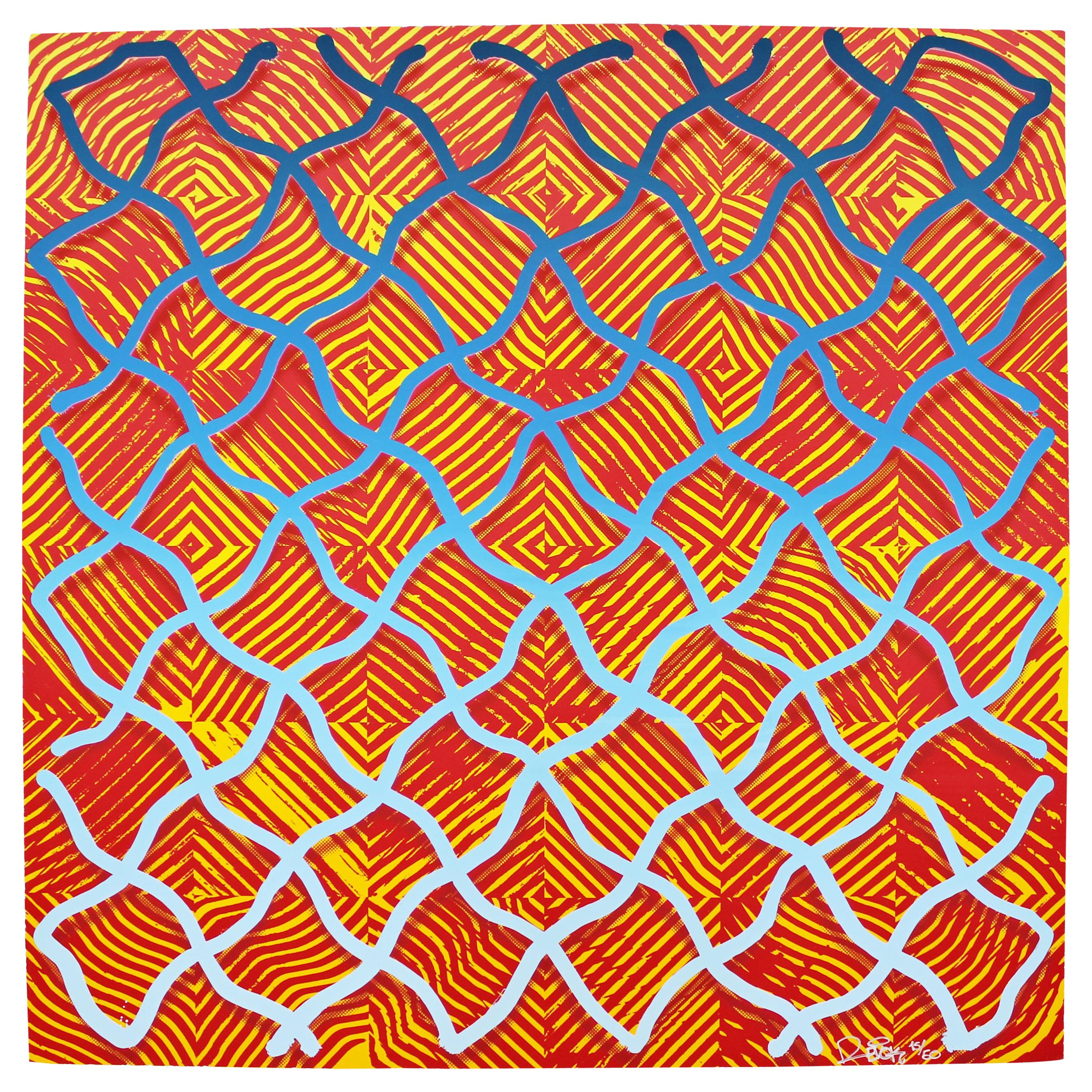 Contemporary Unframed Abstract Revok Signed Untitled III Orange 2014 Screenprint
