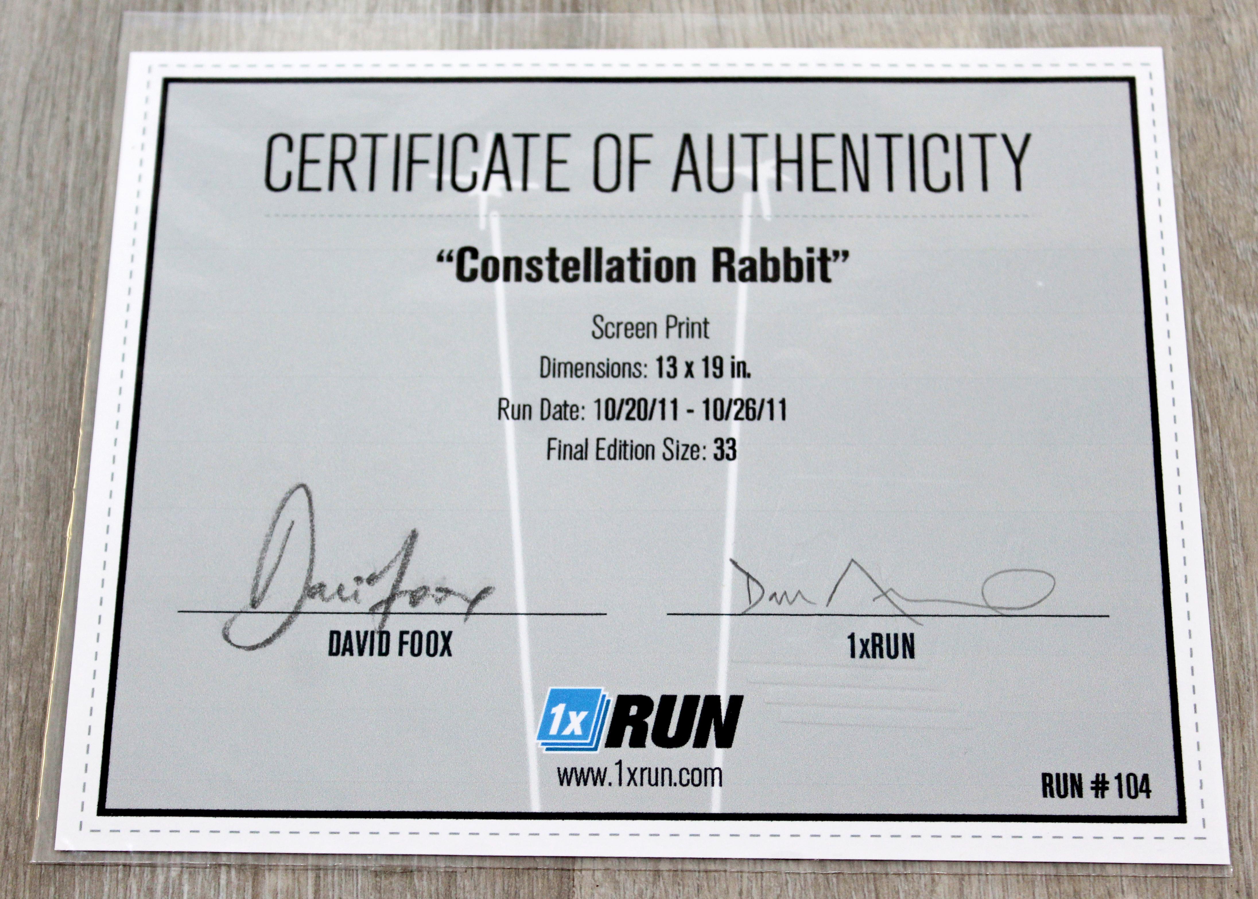 Contemporary Unframed David Foox Signed Silkscreen Constellation Rabbit 1/33 COA In Good Condition In Keego Harbor, MI