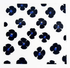 Contemporary Unframed Signed Donald Sultan Aquatint Black Blue Flowers, 2008