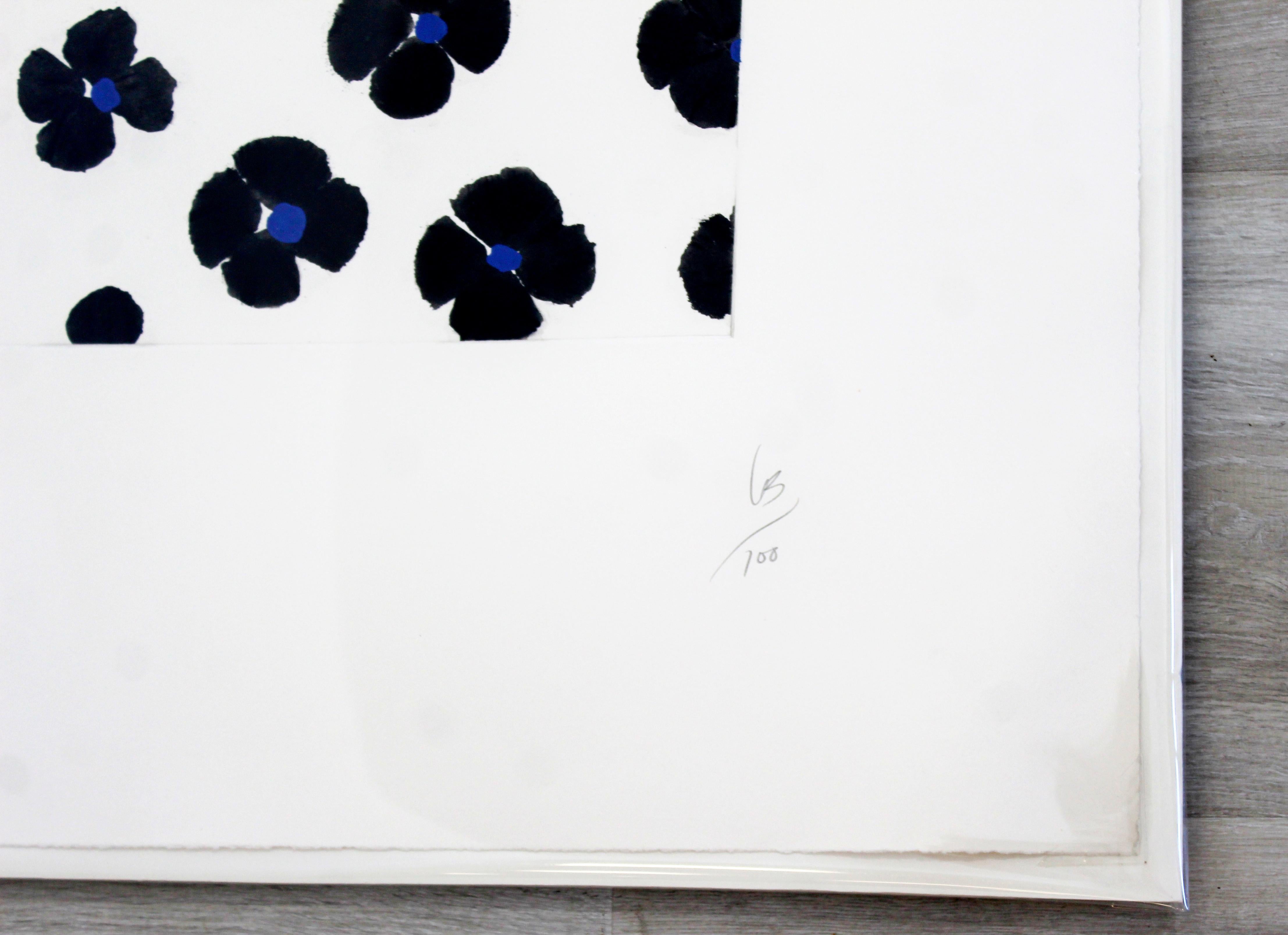Paper Contemporary Unframed Signed Donald Sultan Aquatint Black Blue Flowers, 2008