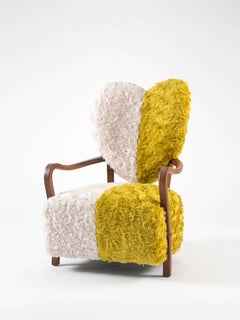 Contemporary Uni Armchair with Heart Shaped Back and Yellow and White Mohair