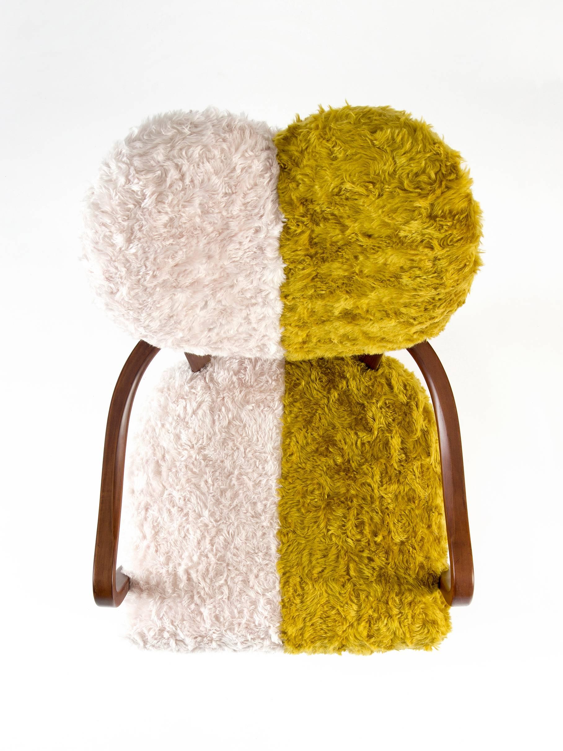 Contemporary Uni Armchair with Heart Shaped Back and Yellow and White Mohair In New Condition For Sale In New York, NY