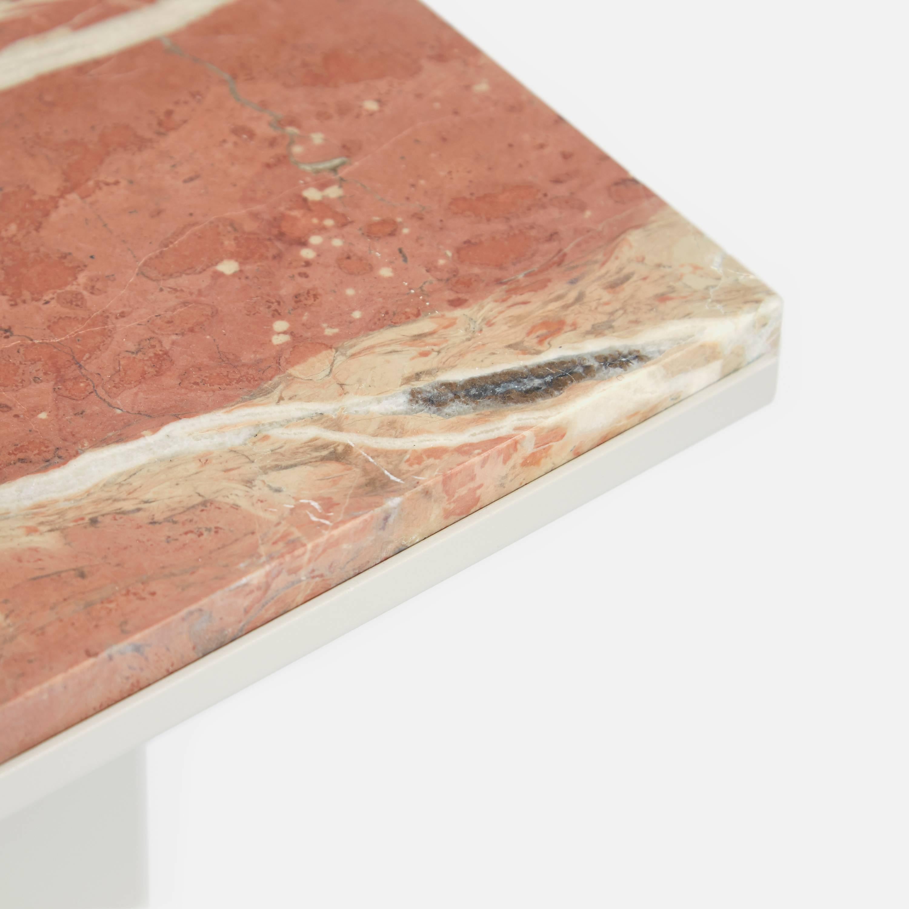 Modern Contemporary Uniform Aluminium Coffee Table in Silk Grey and Pink Red Marble For Sale