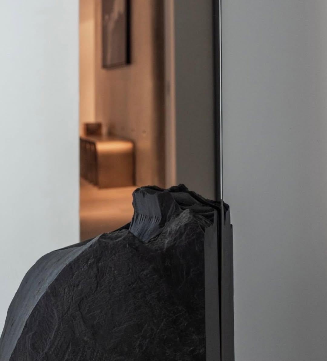 Contemporary Unique Black Slate Sculpted Silver Mirror by Frederic Saulou For Sale 11