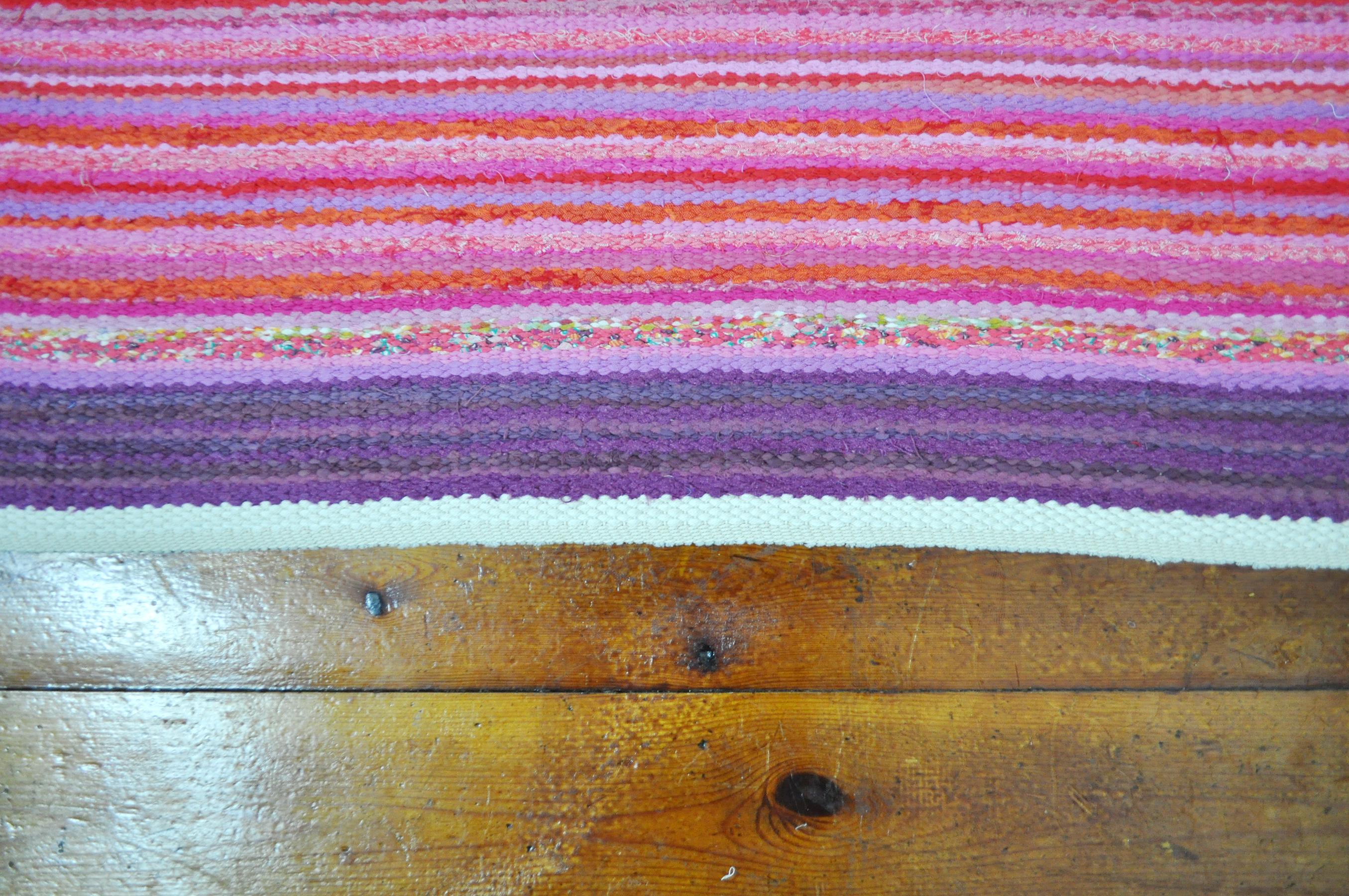 Stained Contemporary Unique Handwoven Danish Rug in Recycled Materials For Sale