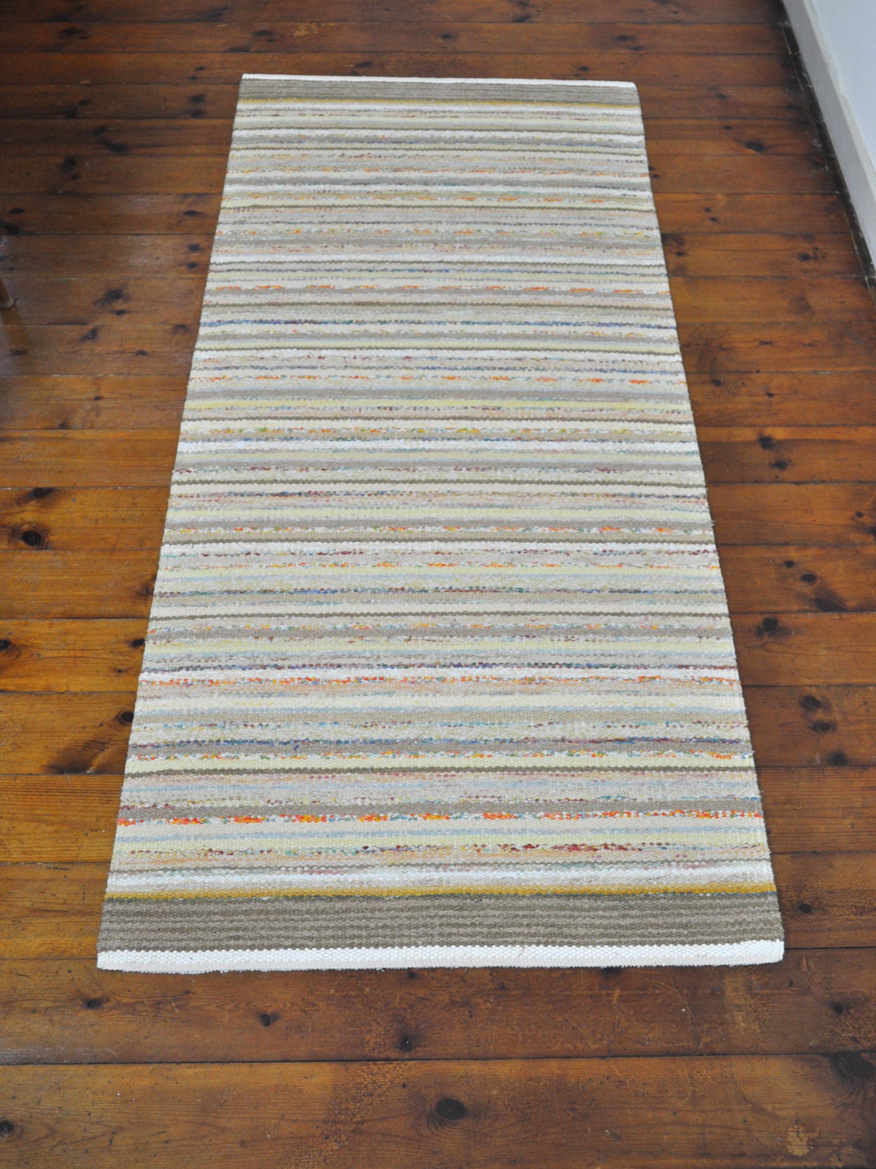 Stained Contemporary Unique Handwoven Danish Rug in Recycled Materials For Sale