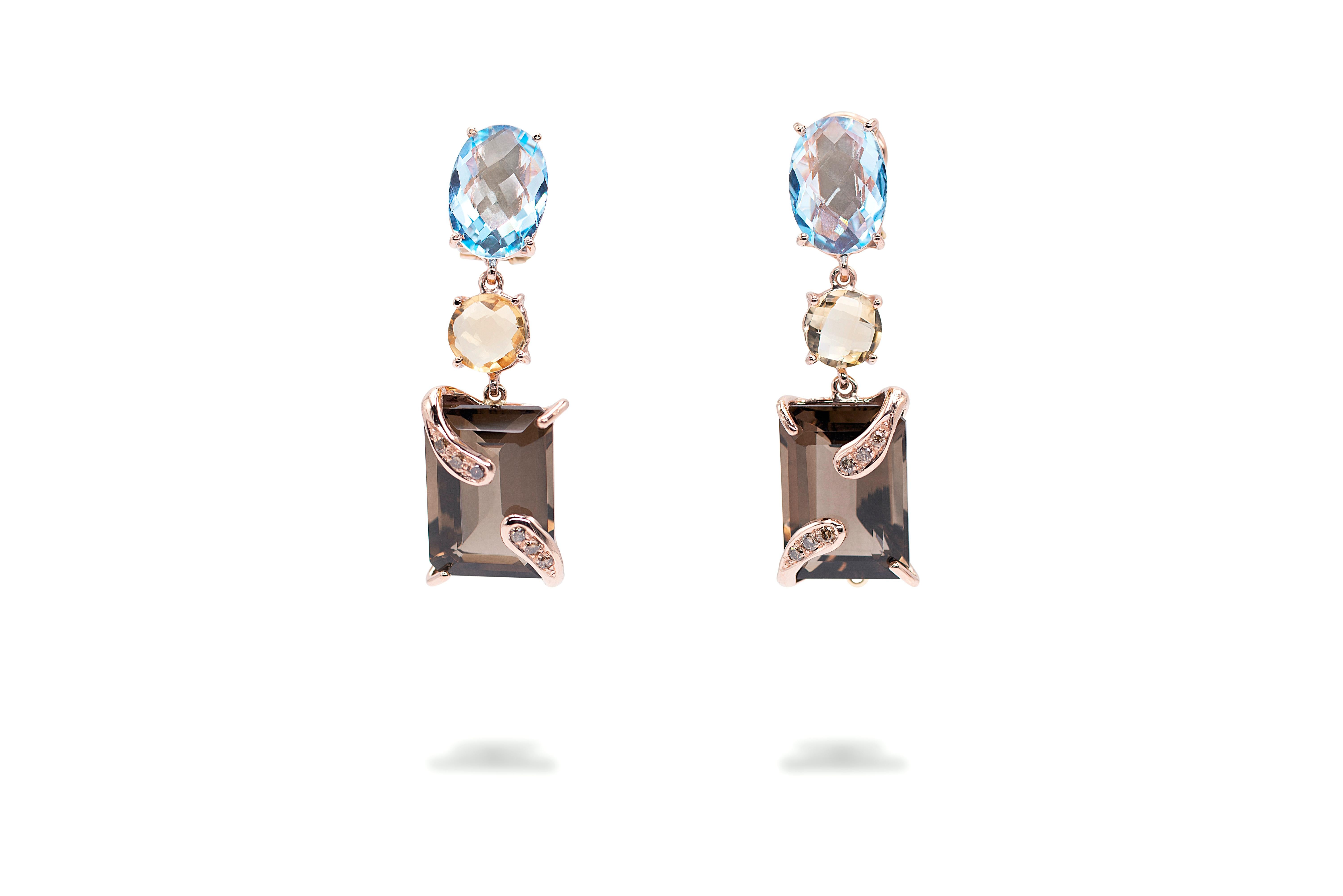 De las mujeres Pendiente Oro Rosa 18 Kilates 0,30 Quilates Diamantes Marrones Topacio Citrino Colgante Oro Rosa en venta