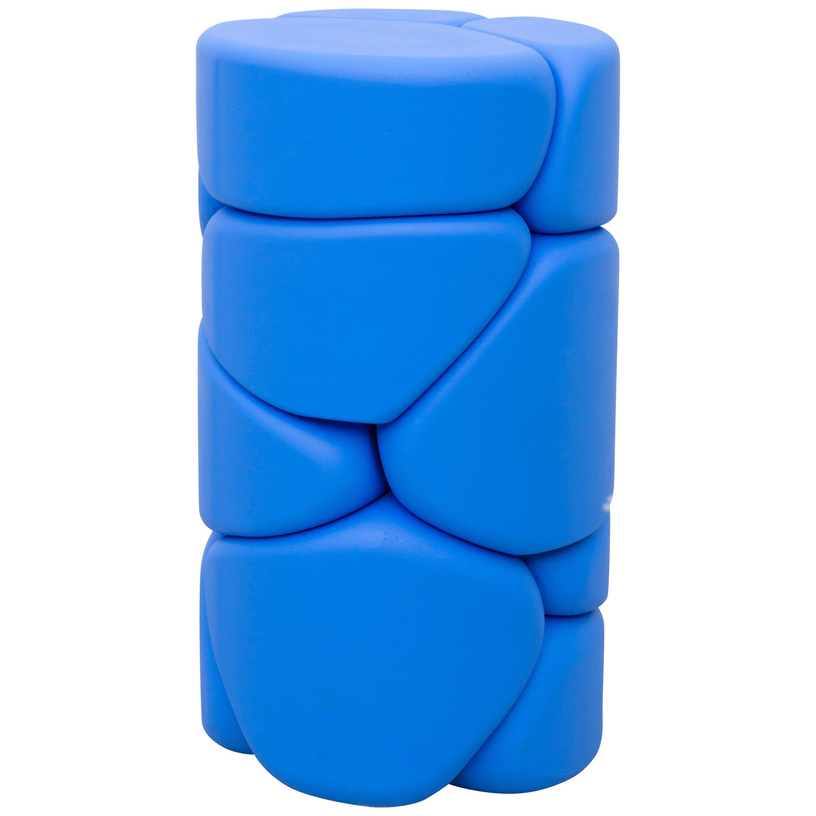 Contemporary Unique Puffy Brick Column Stool / Side Table by Soft Baroque, Blue