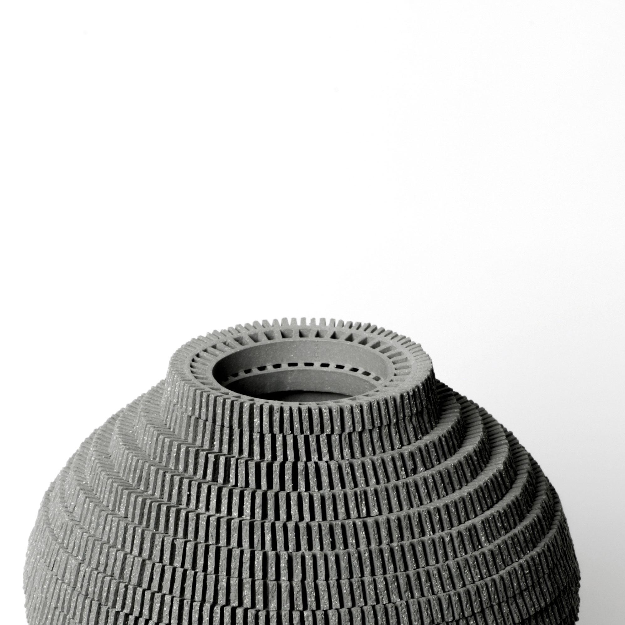 South Korean Contemporary Grey Ceramic Vessel by Bae Sejin For Sale